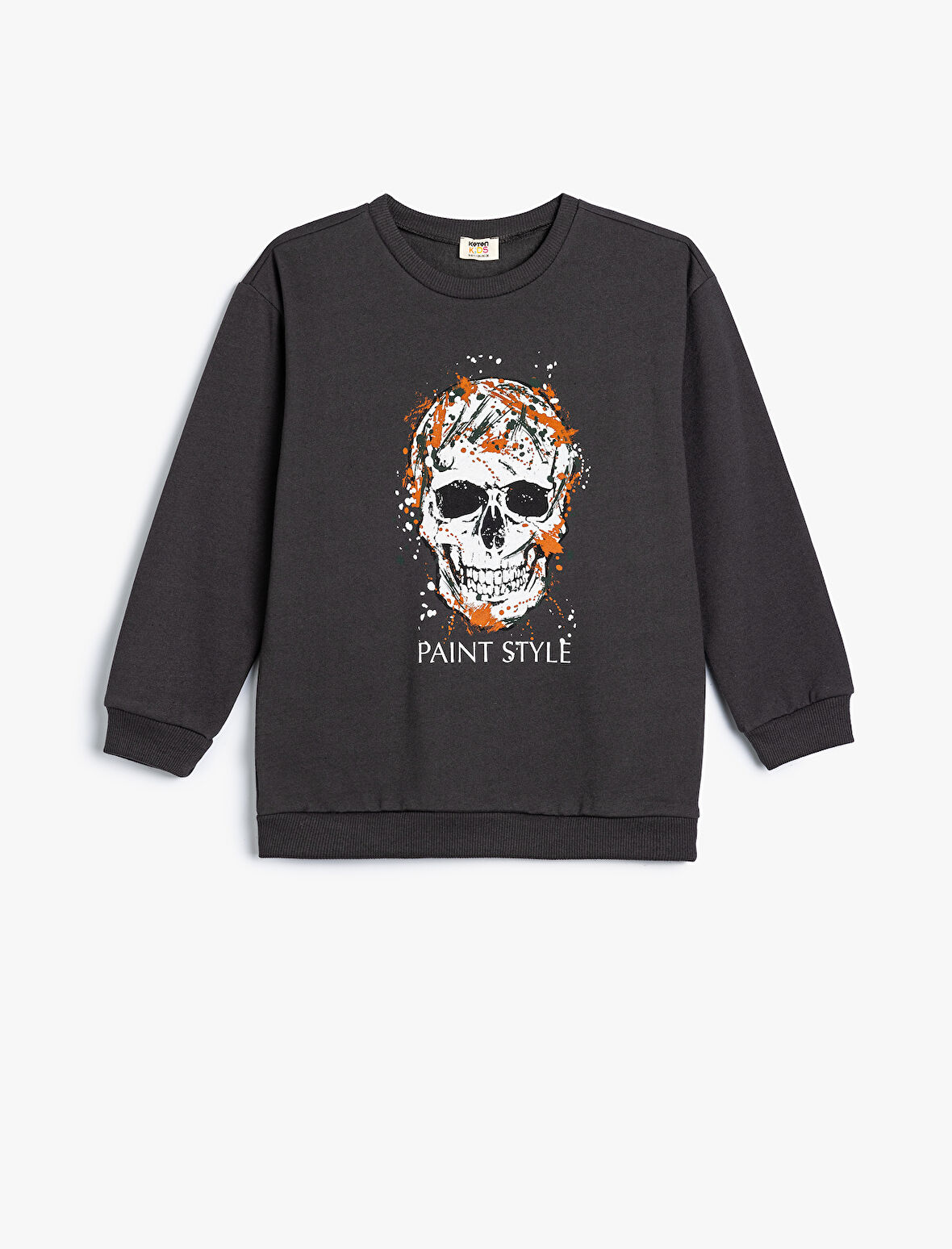 Kuru Kafa Baskılı Uzun Kollu Bisiklet Yaka Sweatshirt