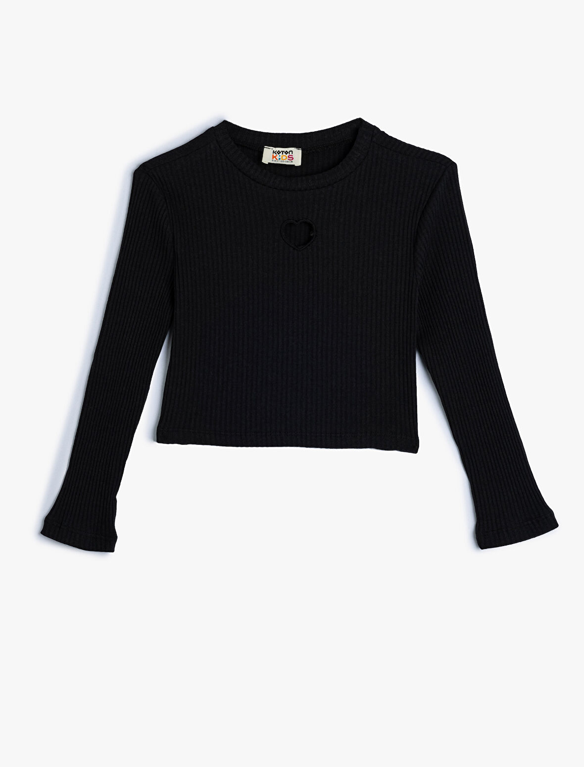 Basic Crop Tişört Kalp Pencere Detaylı Uzun Kollu Bisiklet Yaka