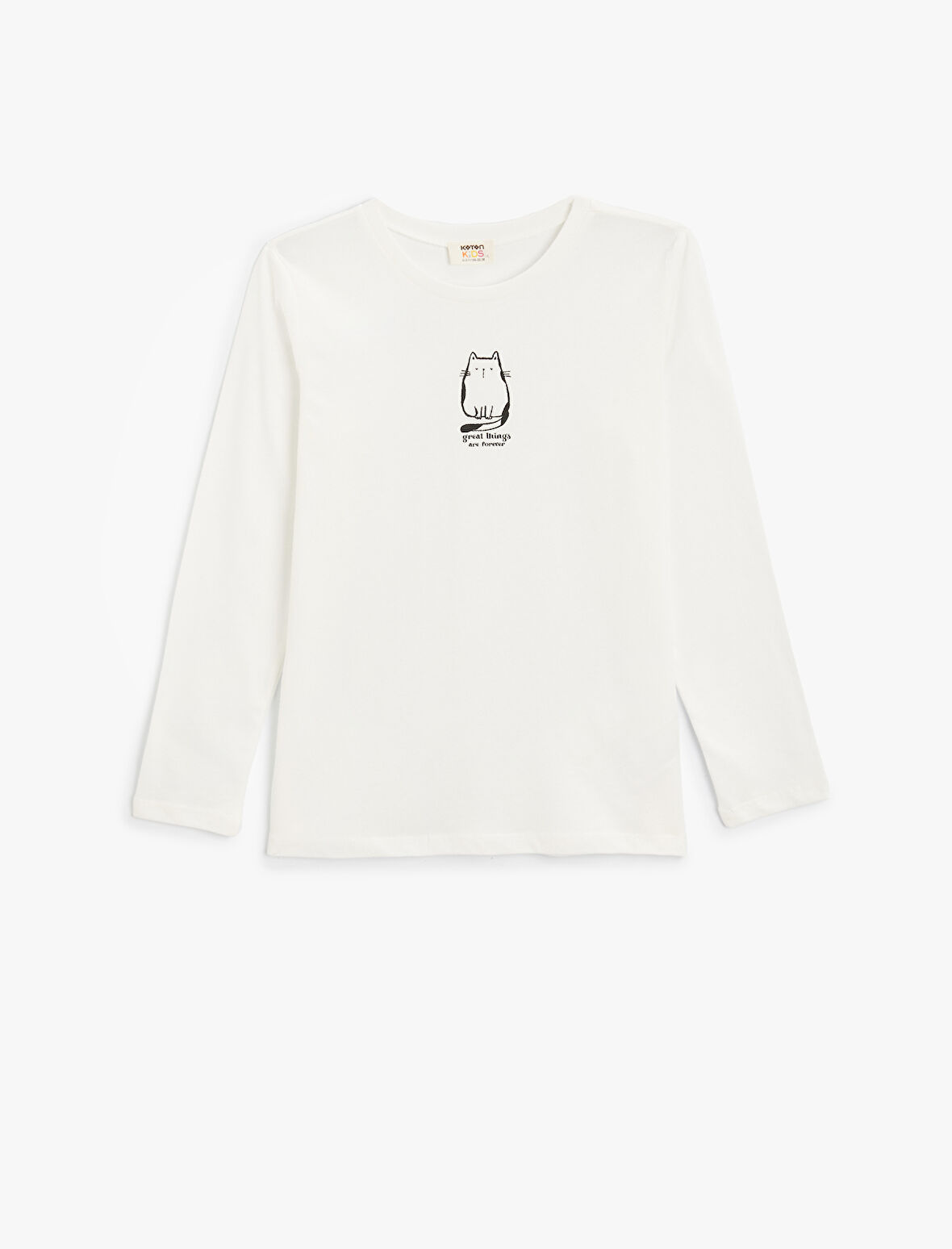 Tişört Uzun Kollu Kedi Baskılı Bisiklet Yaka 