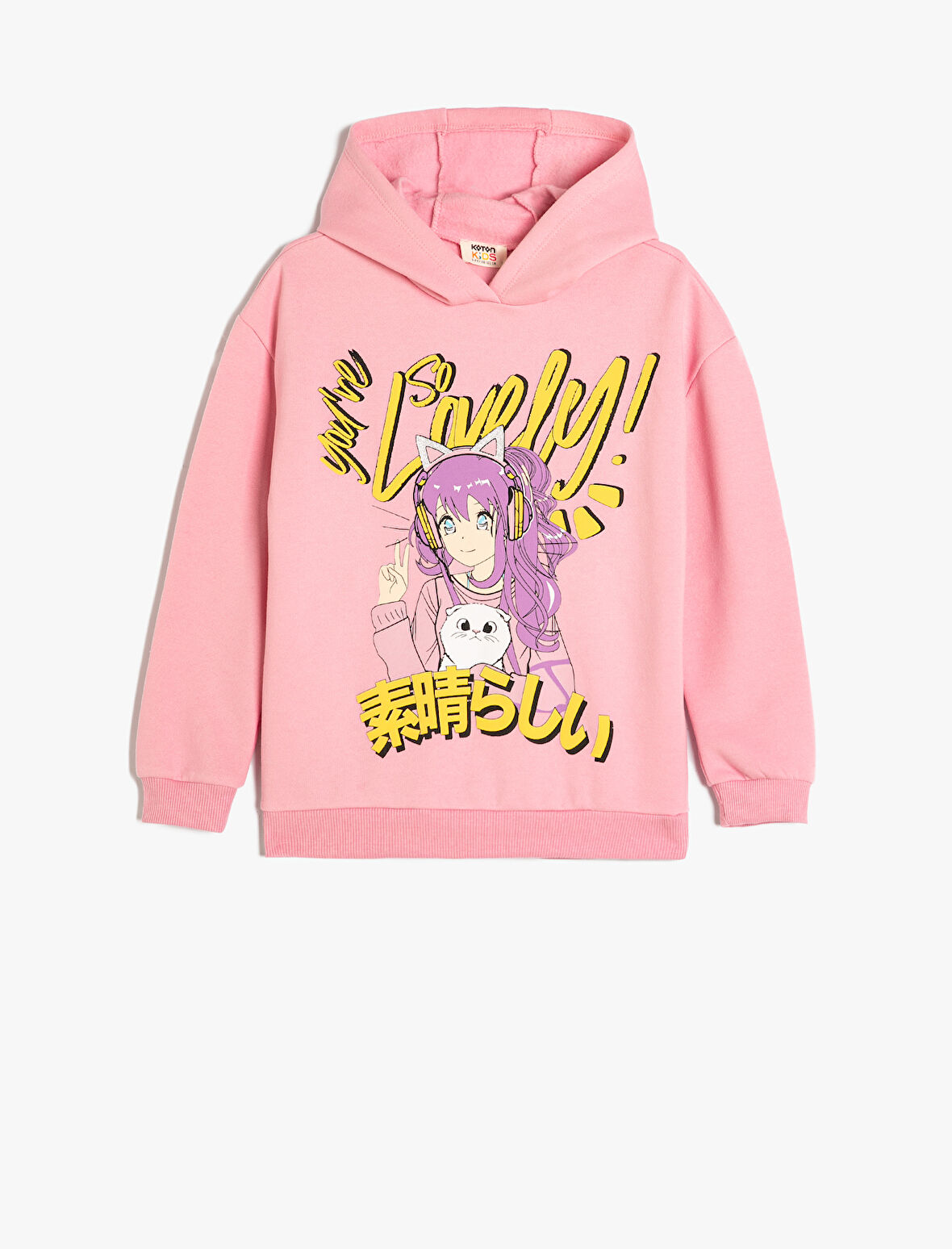 Oversize Kapşonlu Sweatshirt Anime Baskılı Uzun Kollu 