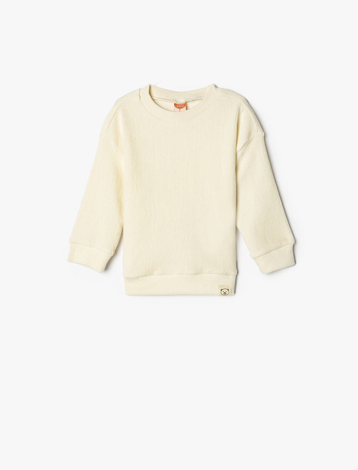Basic Sweatshirt Bisiklet Yaka Ribanalı Uzun Kollu Bisiklet Yaka