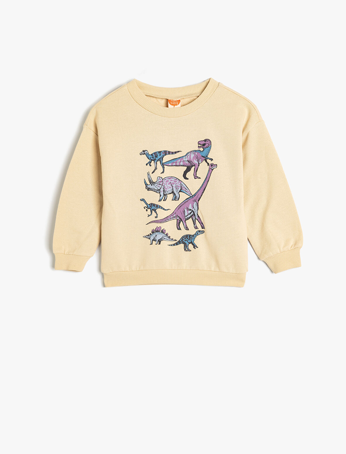 Dinozorlu Sweatshirt Uzun Kollu Bisiklet Yaka Pamuklu