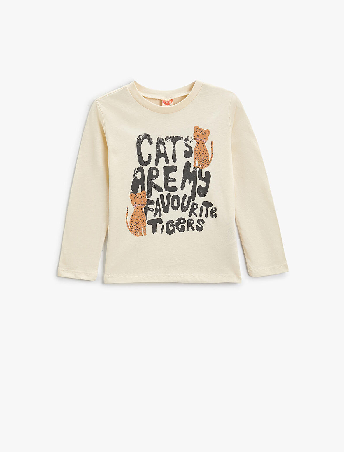 Tişört Uzun Kollu Kedi Baskılı Bisiklet Yaka Pamuklu