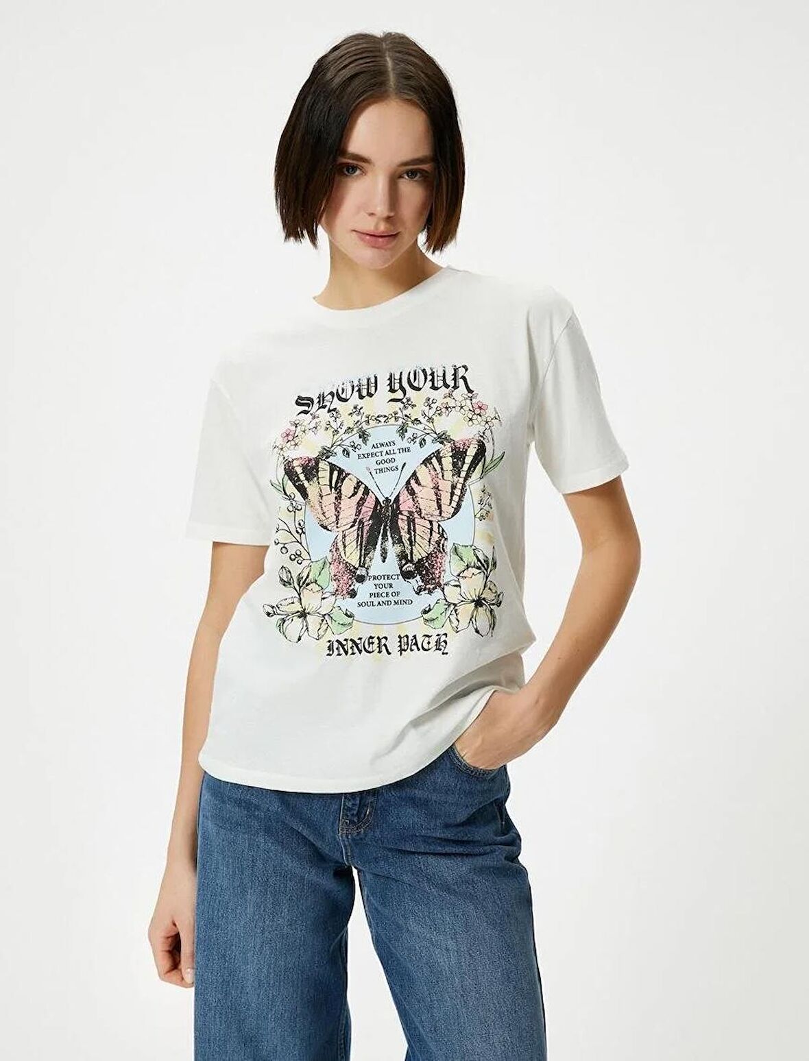 4SAL10622IK Koton Kadın T-shirt EKRU