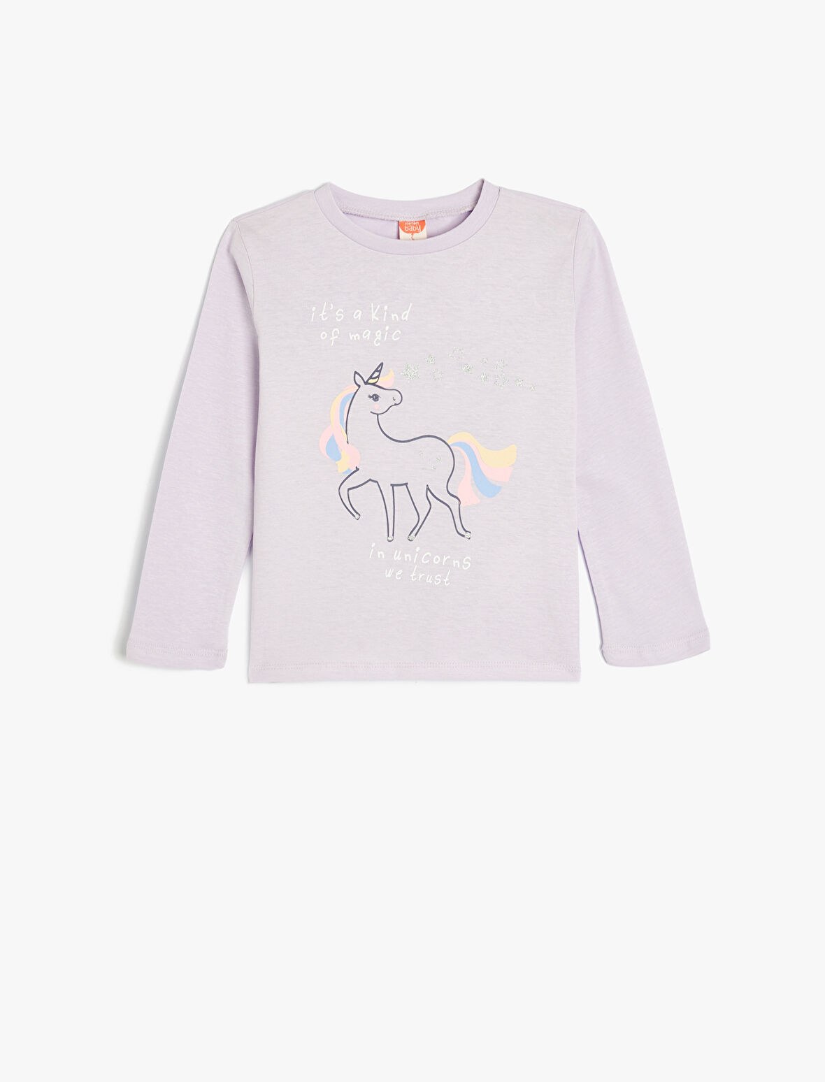 Unicorn Tişört Uzun Kollu Bisiklet Yaka Pamuklu