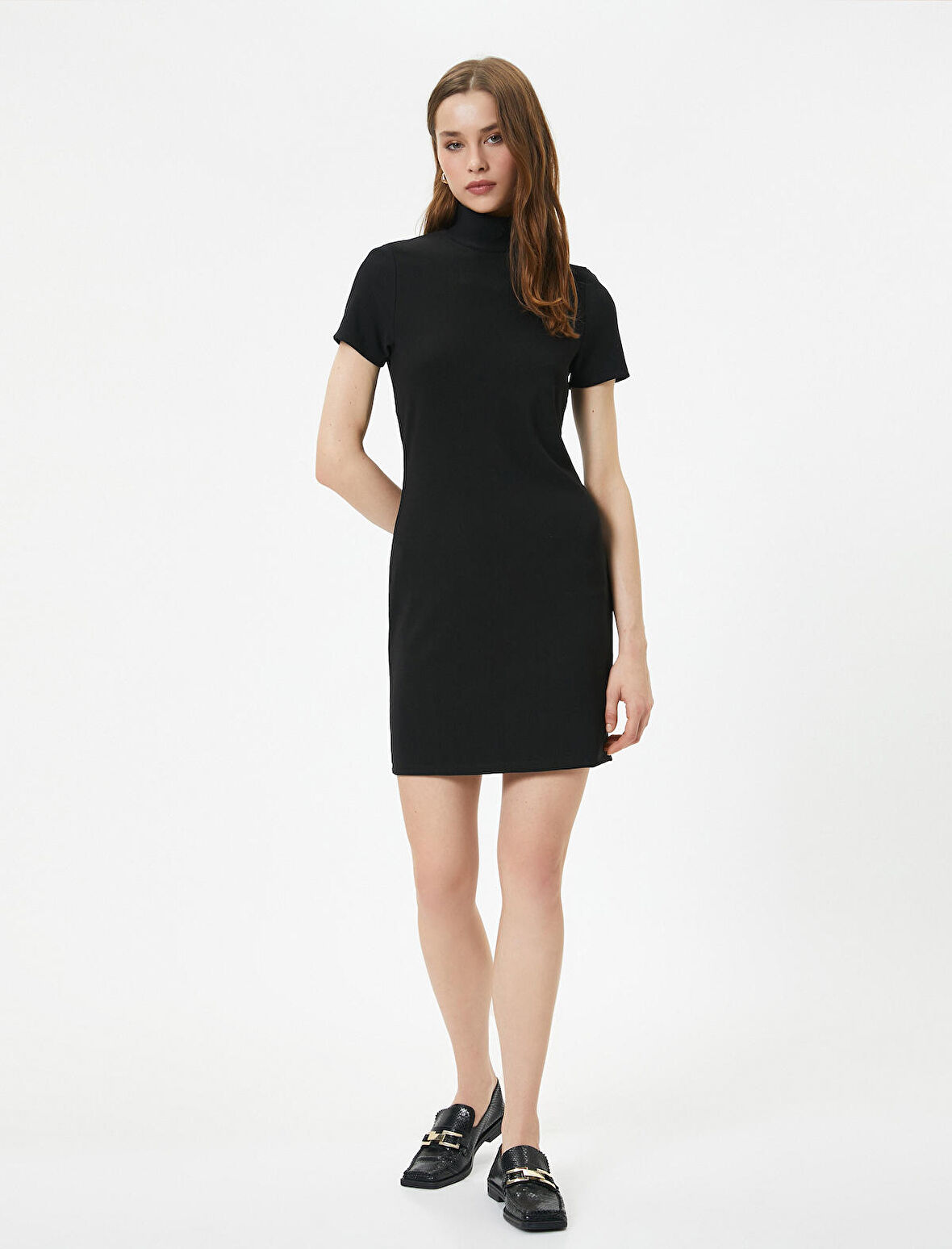 Mini Elbise Balıkçı Yaka Kısa Kollu