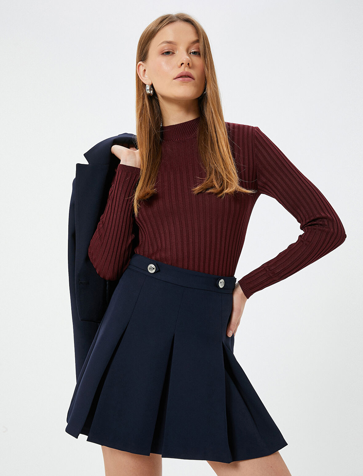 Dik Yaka Triko Kazak Uzun Kollu Slim Fit