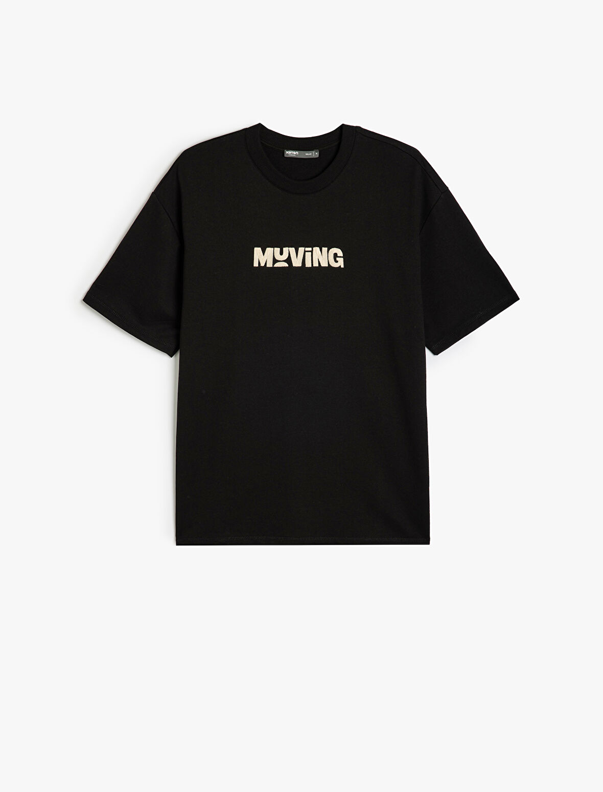 Oversize Tişört Slogan Baskılı Kısa Kollu Bisiklet Yaka Pamuklu