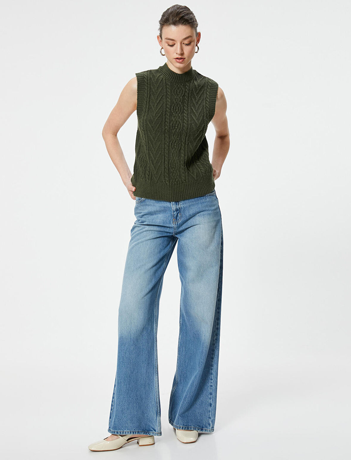 Örgü Süveter Dokulu Bisiklet Yaka Kolsuz 