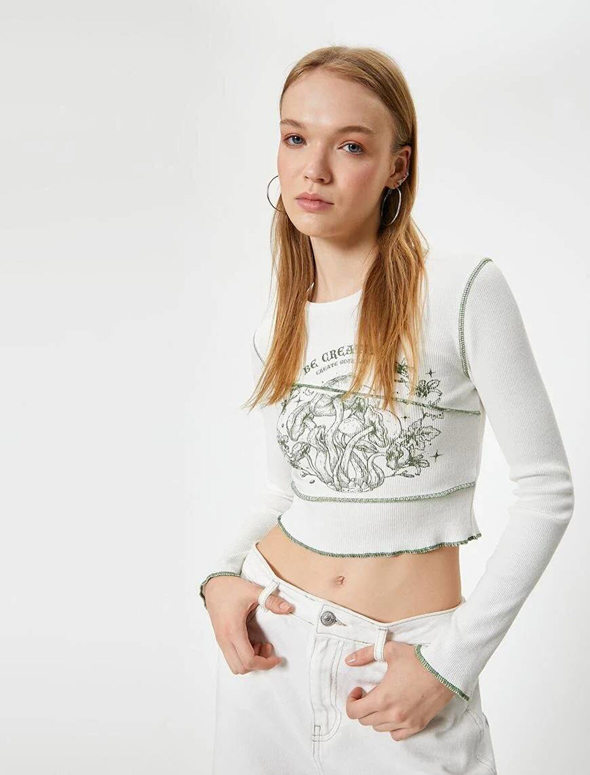 5WAL10042IK Koton Kadın Sweat EKRU