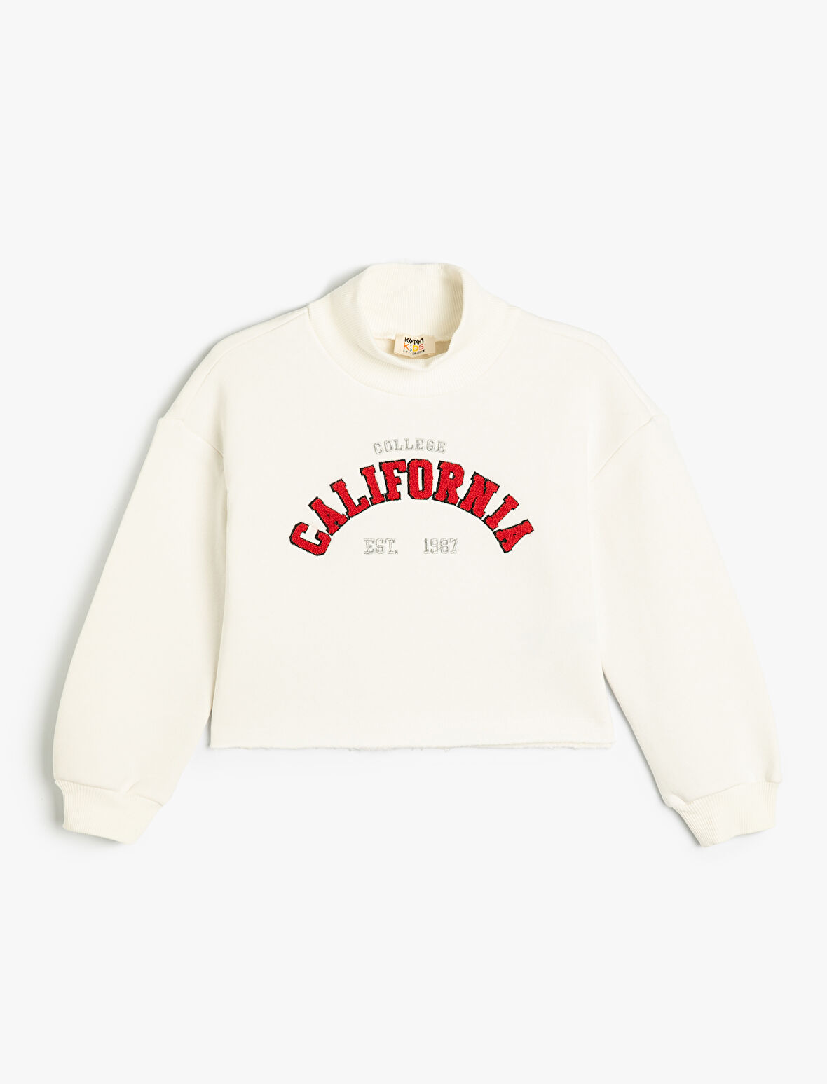 Crop Oversize Kolej Sweatshirt Dik Yaka Şardonlu