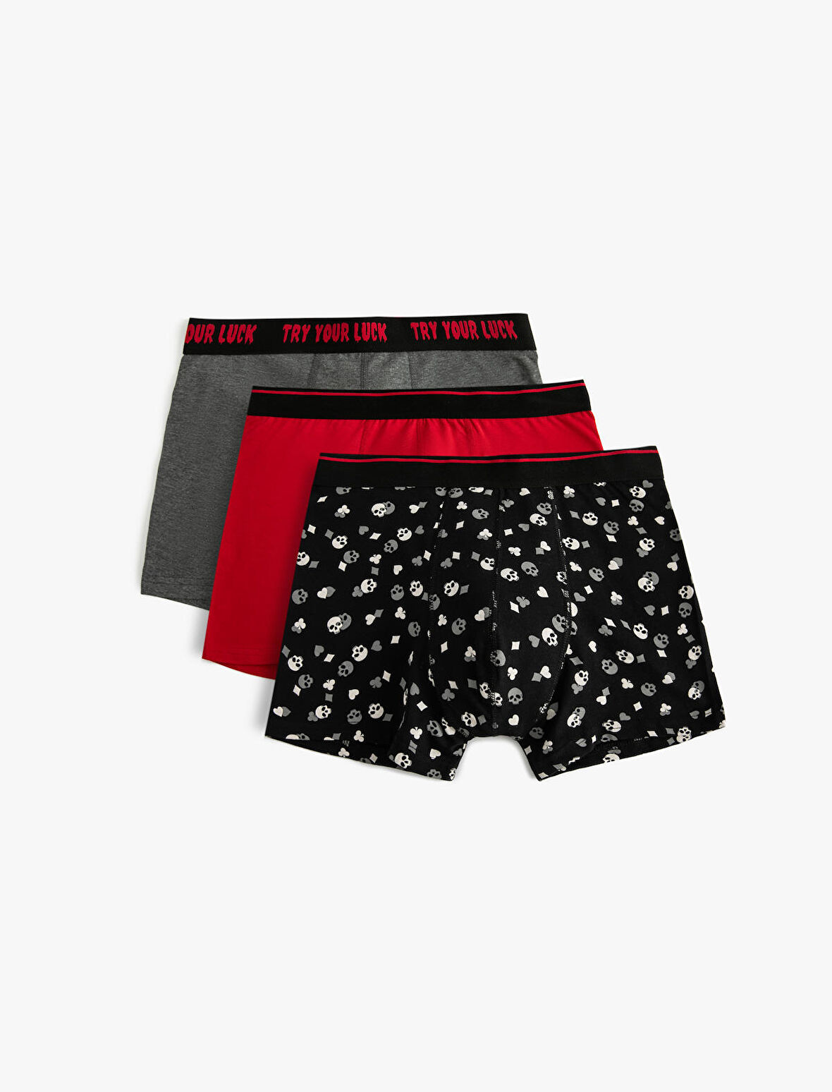 3'lü Boxer Seti Kuru Kafa Baskılı Çok Renkli Pamuklu