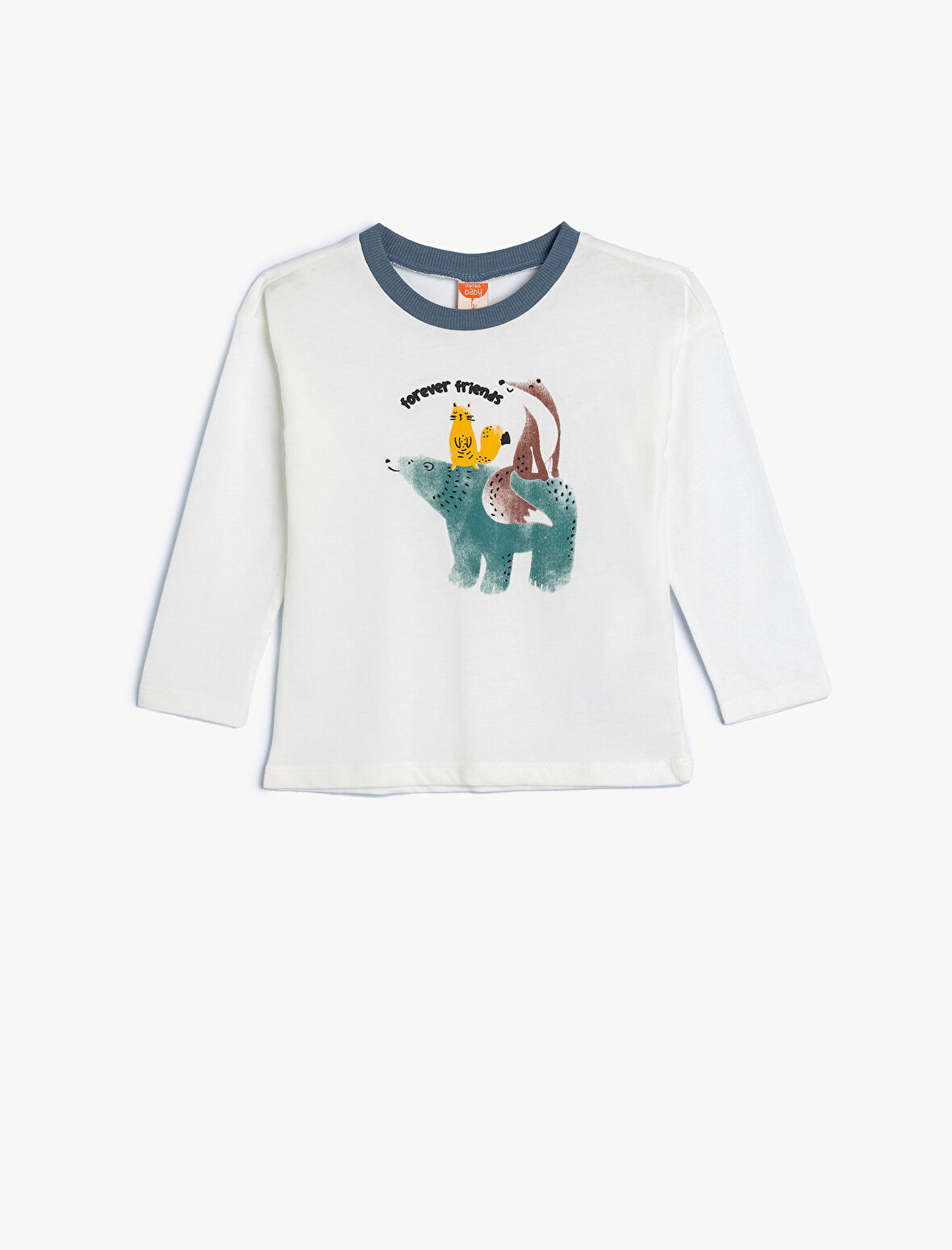 Tişört Hayvanlar Baskılı Uzun Kollu Bisiklet Yaka Pamuklu