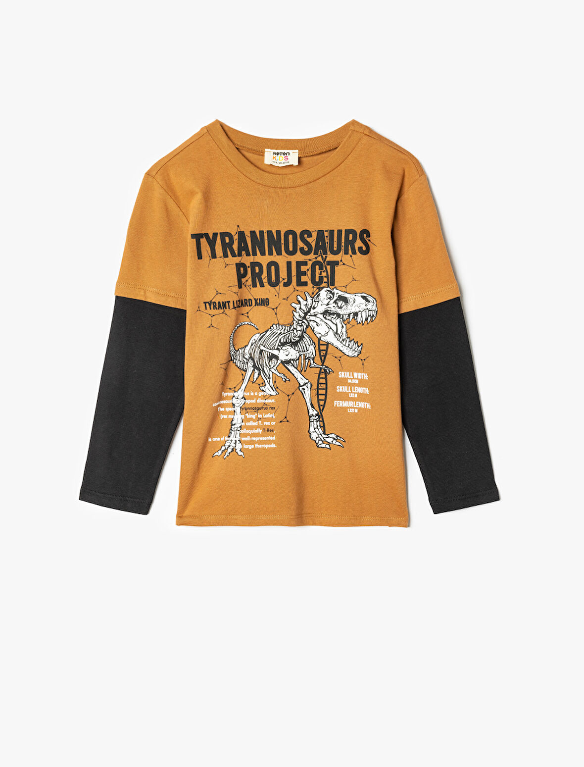 Tişört Dinozor Baskılı Uzun Kollu Bisiklet Yaka Pamuklu