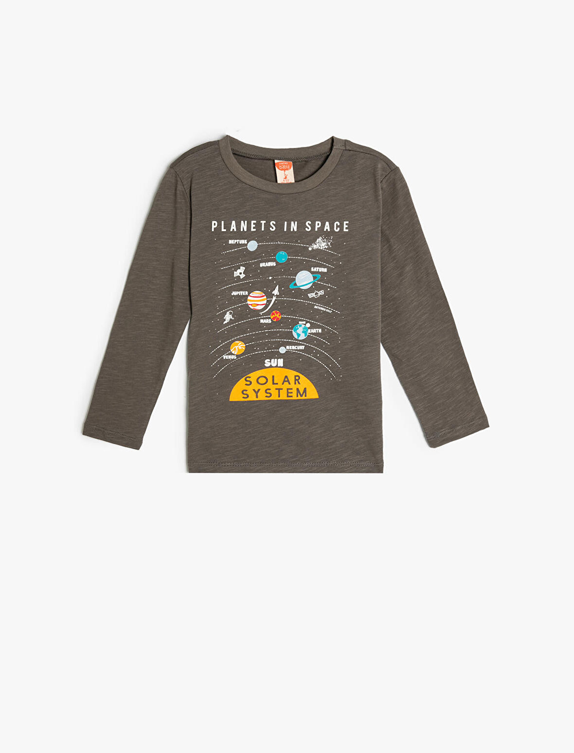 Tişört Uzay Temalı Uzun Kollu Bisiklet Yaka Pamuklu