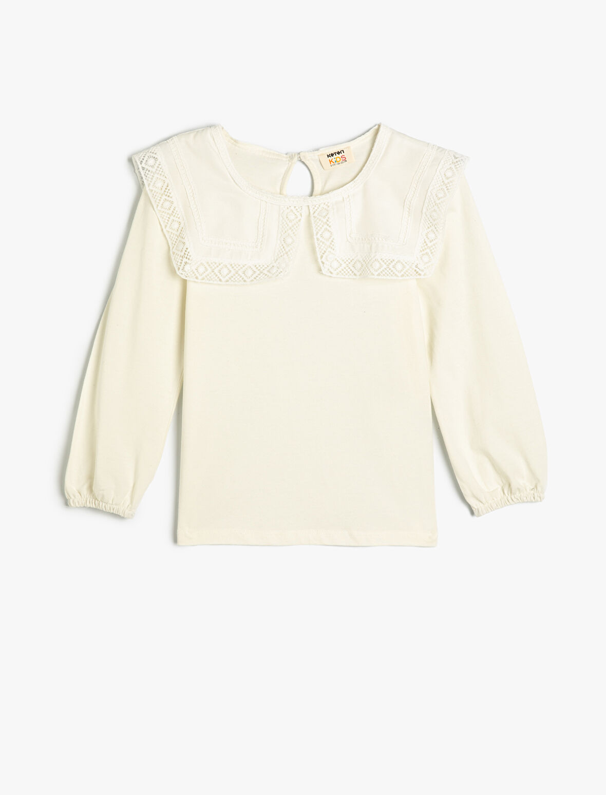 Geniş Bebe Yaka Tişört Uzun Kollu Arkadan Düğme Kapamalı Pamuklu