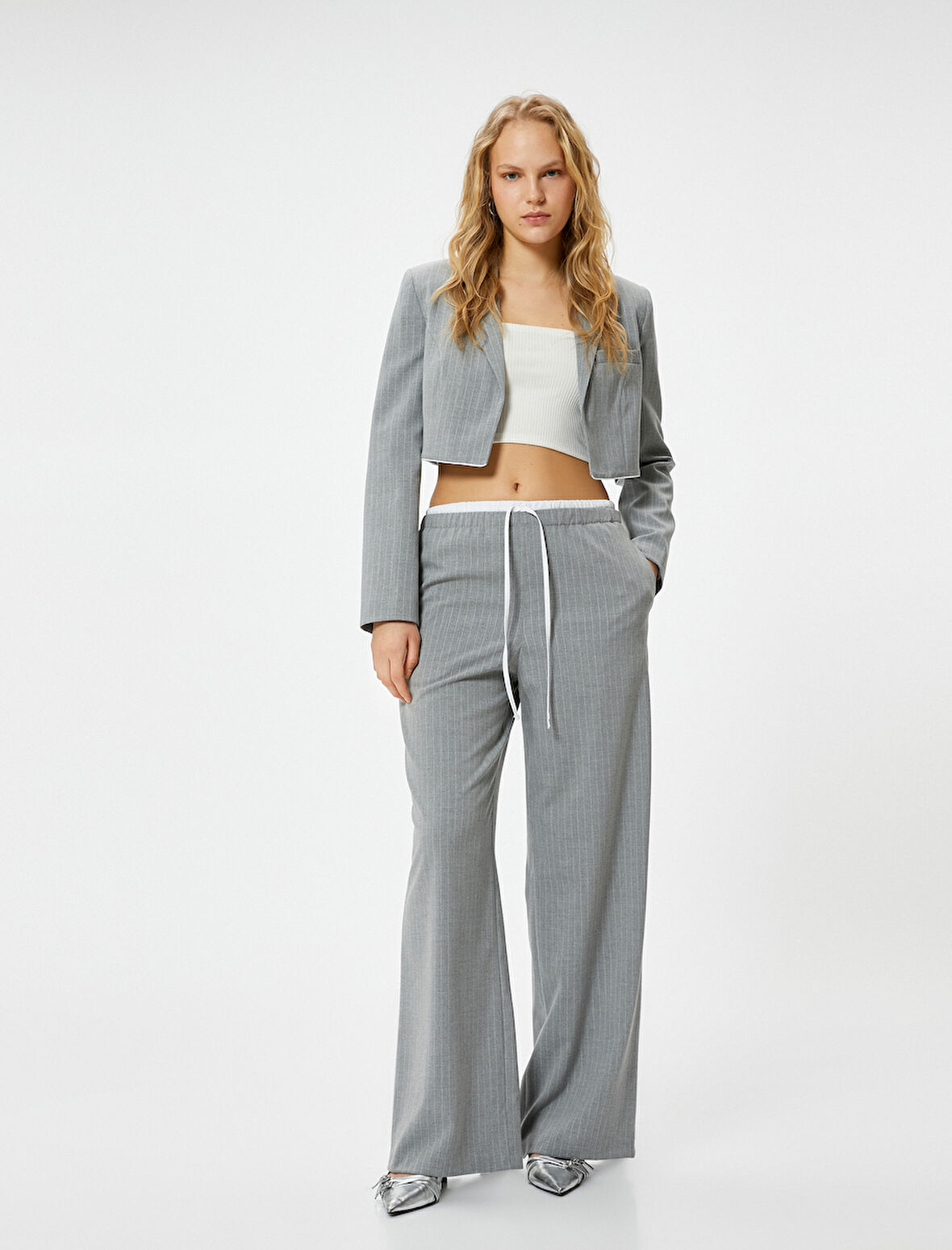 Crop Blazer Ceket Fleto Cepli Viskon Karışımlı