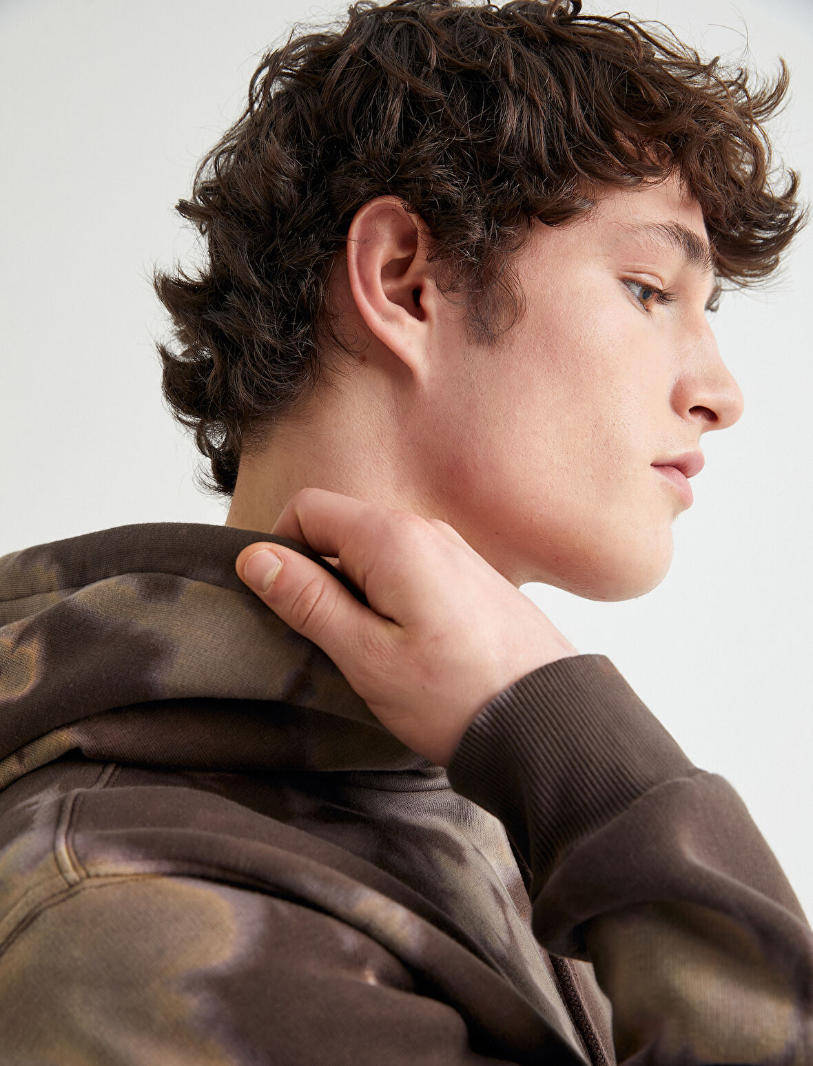 Kapşonlu Sweatshirt Soyut Baskılı Uzun Kollu