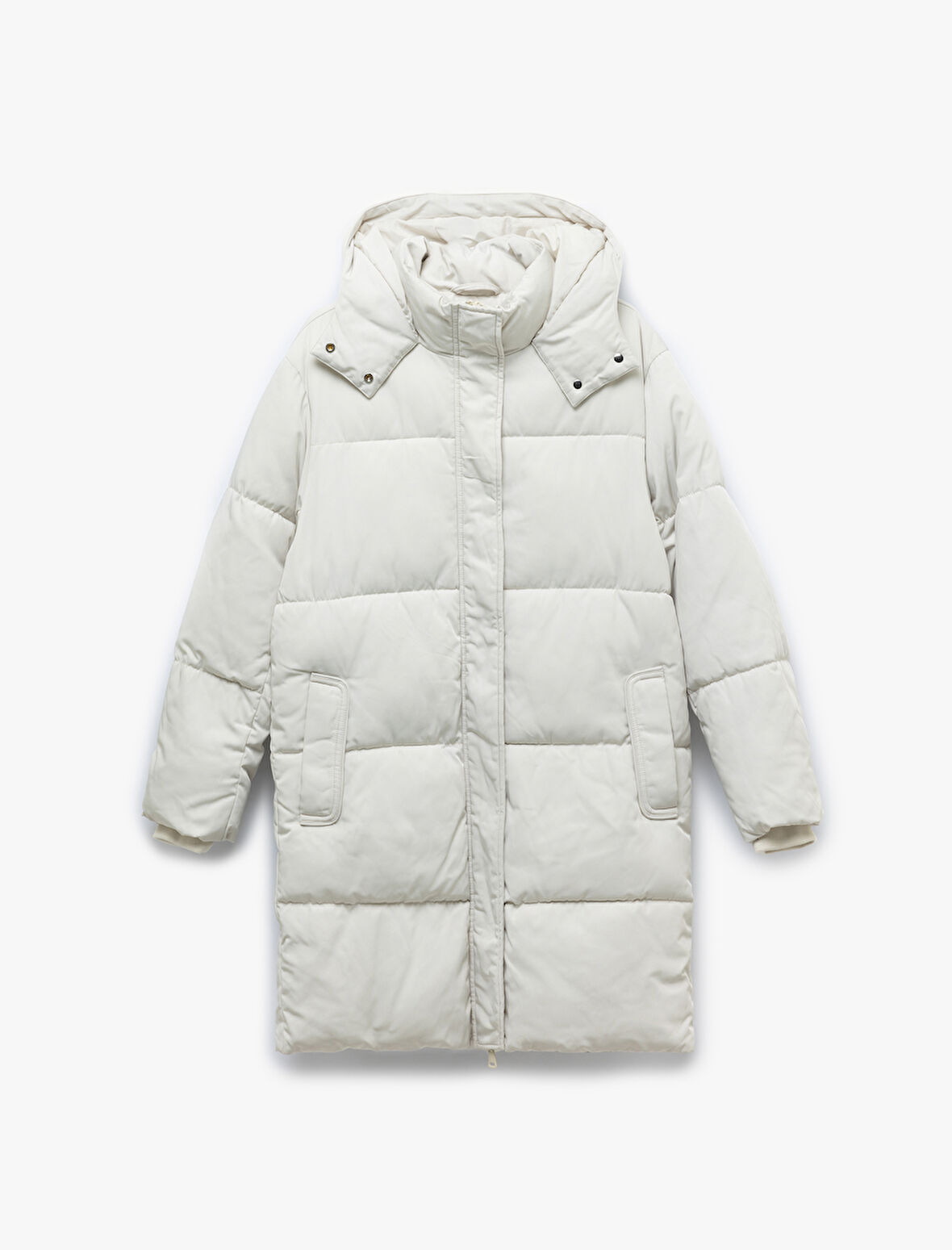 Kapüşonlu Çıtçıt Düğmeli Fermuarlı Oversize Şişme Mont