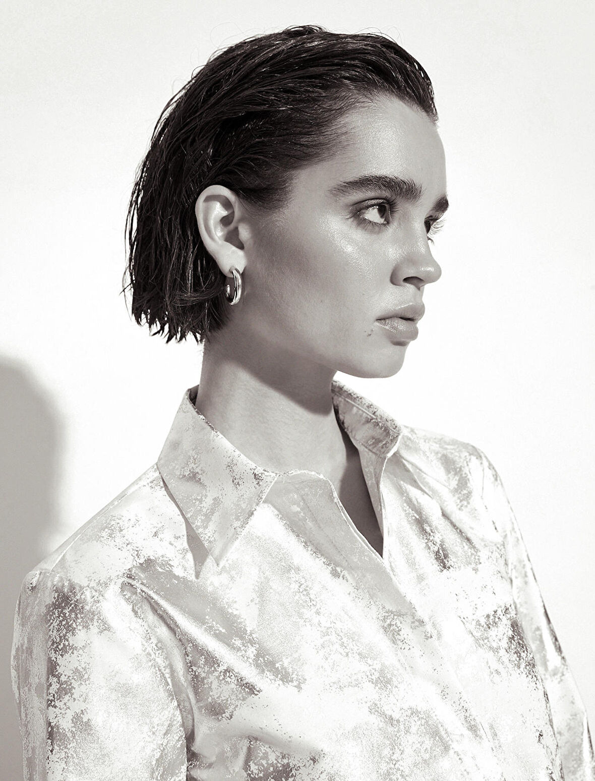 Metalik Crop Gömlek Uzun Kollu Klasik Yaka