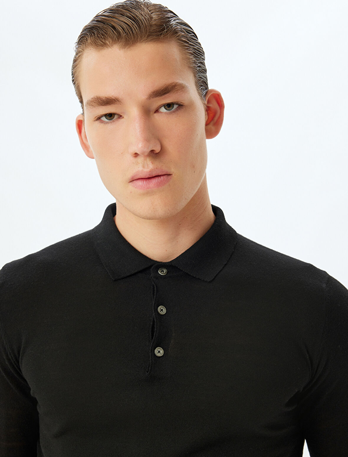 Triko Kazak Polo Yaka Basic Düğme Detaylı Yün Karışımlı