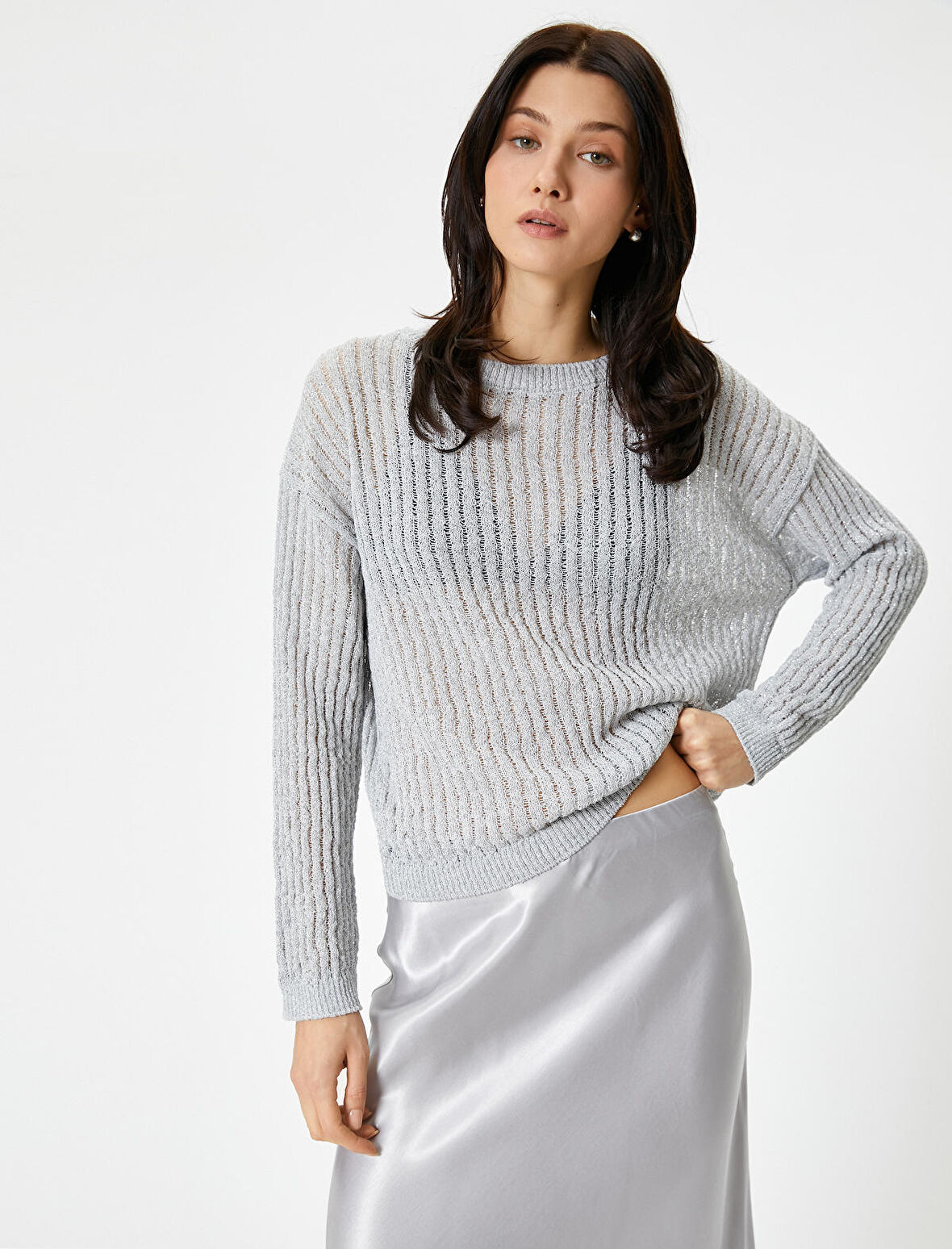 Ajurlu Kazak Bisiklet Yaka Metalik Simli