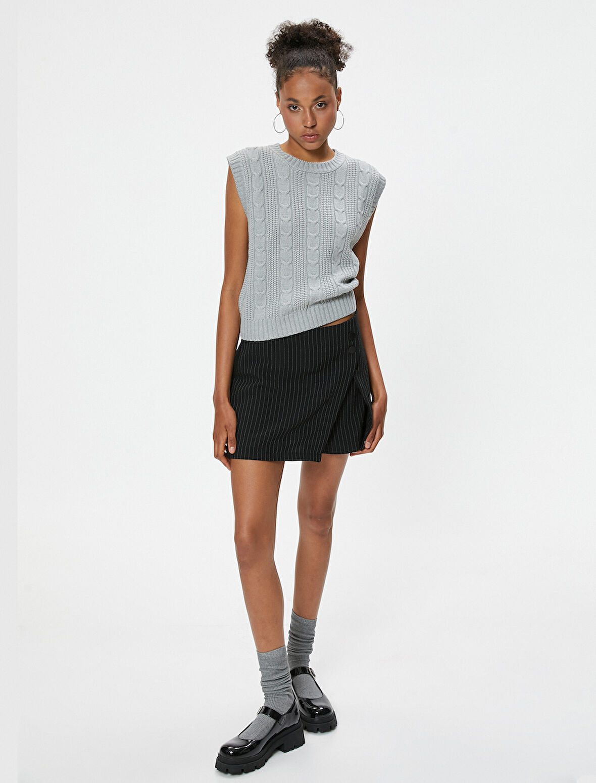 Kolsuz Süveter Örgü Dokulu Bisiklet Yaka