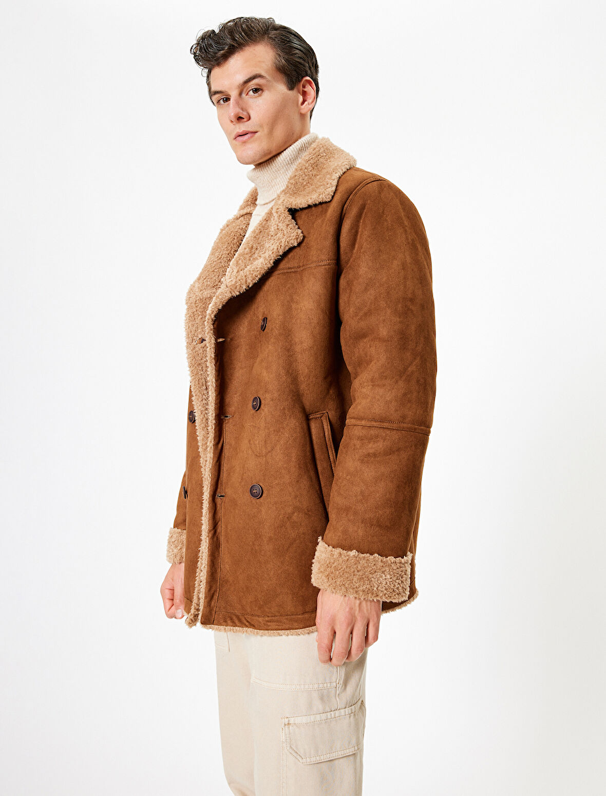 Slim Fit Mont Süet Görünümlü İçi Peluşlu Düğmeli