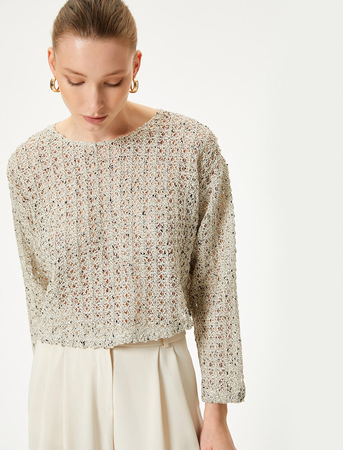 Ajurlu Kazak Bisiklet Yaka Geniş Kollu