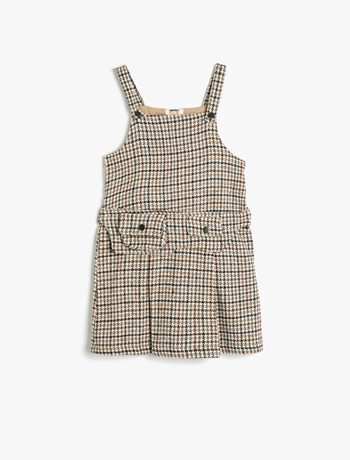 Askılı Elbise Cep ve Düğme Detaylı Kare Yaka 