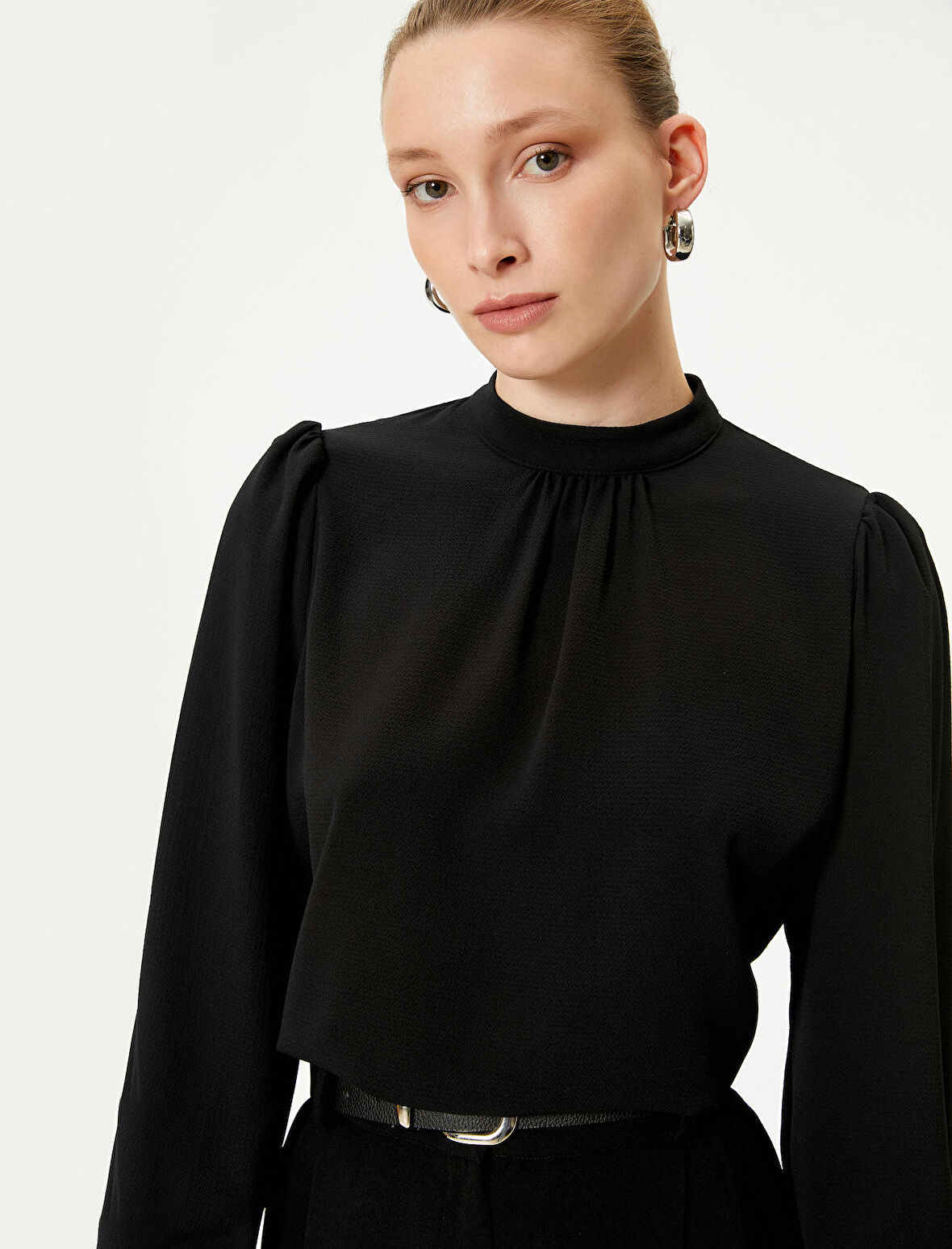 Hakim Yaka Bluz Uzun Kollu Drapeli