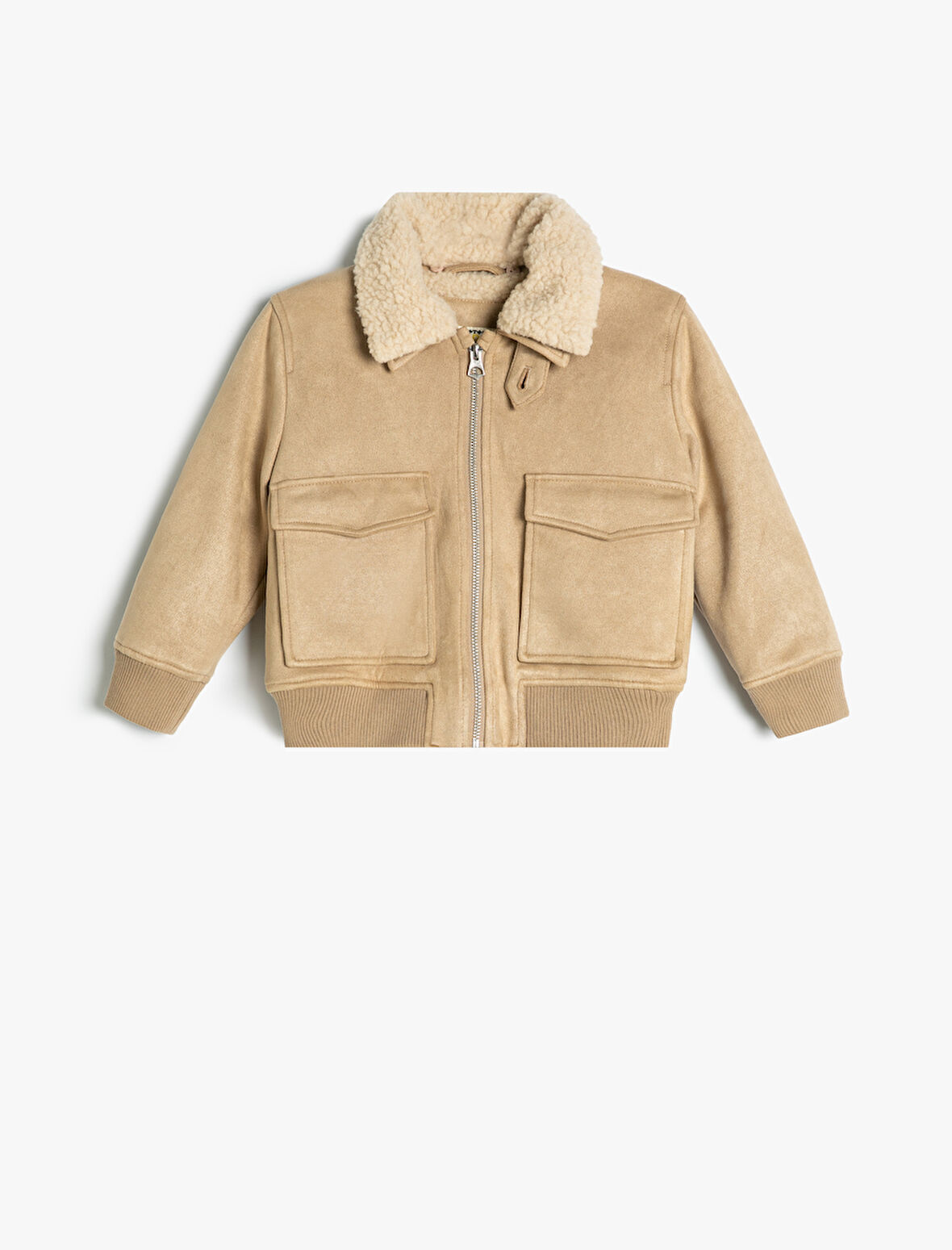 Biker Ceket Peluş Yaka Detaylı Fermuarlı