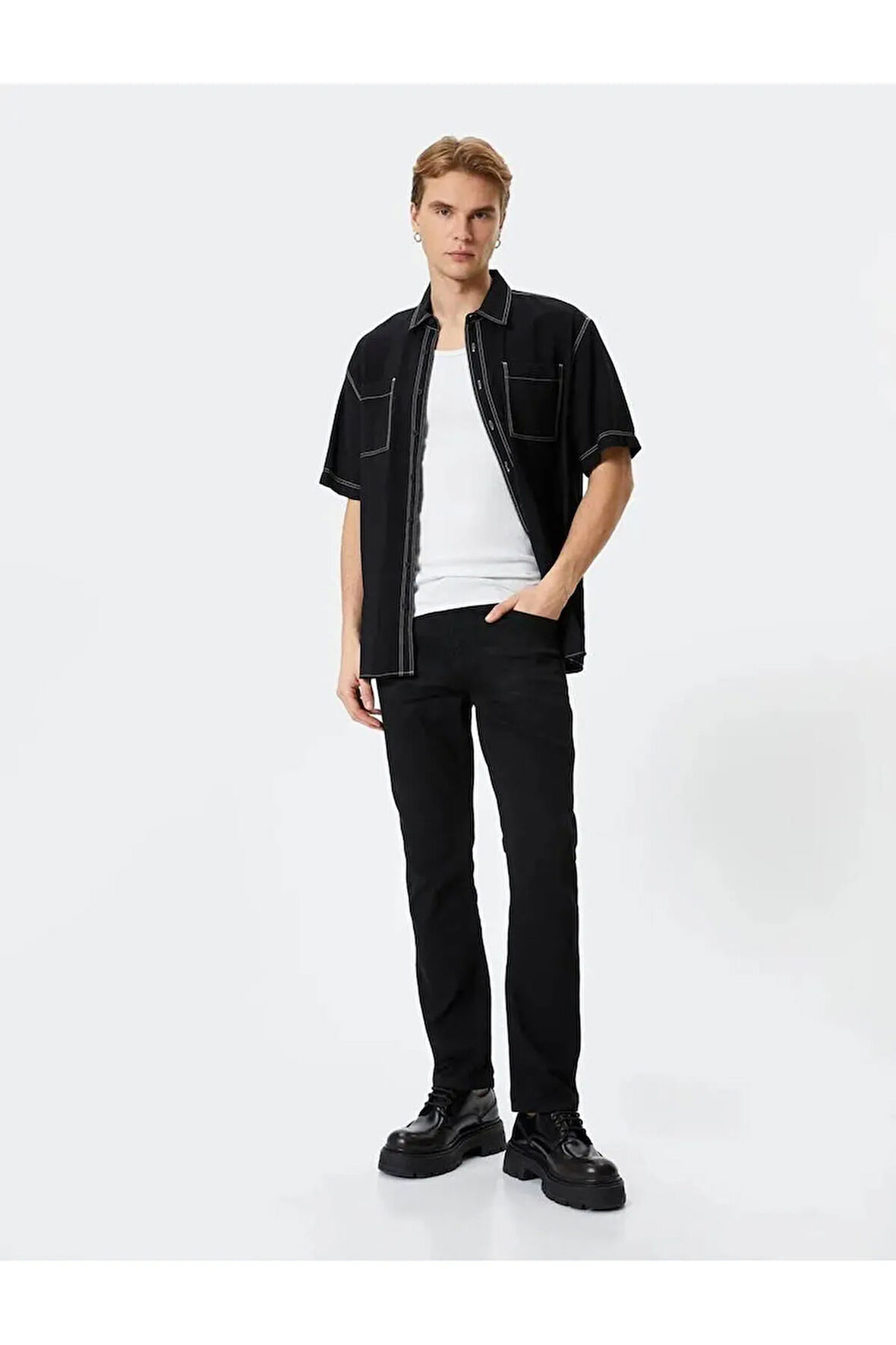 Erkek Jean Pantolon Siyah 4sam40324nd Straight Fit Boru Paça