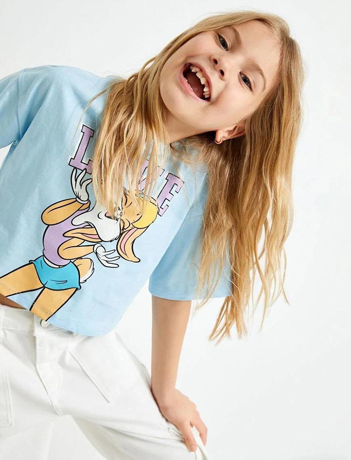 4SKG10412AK Koton Kız Çocuk T-shirt MAVİ