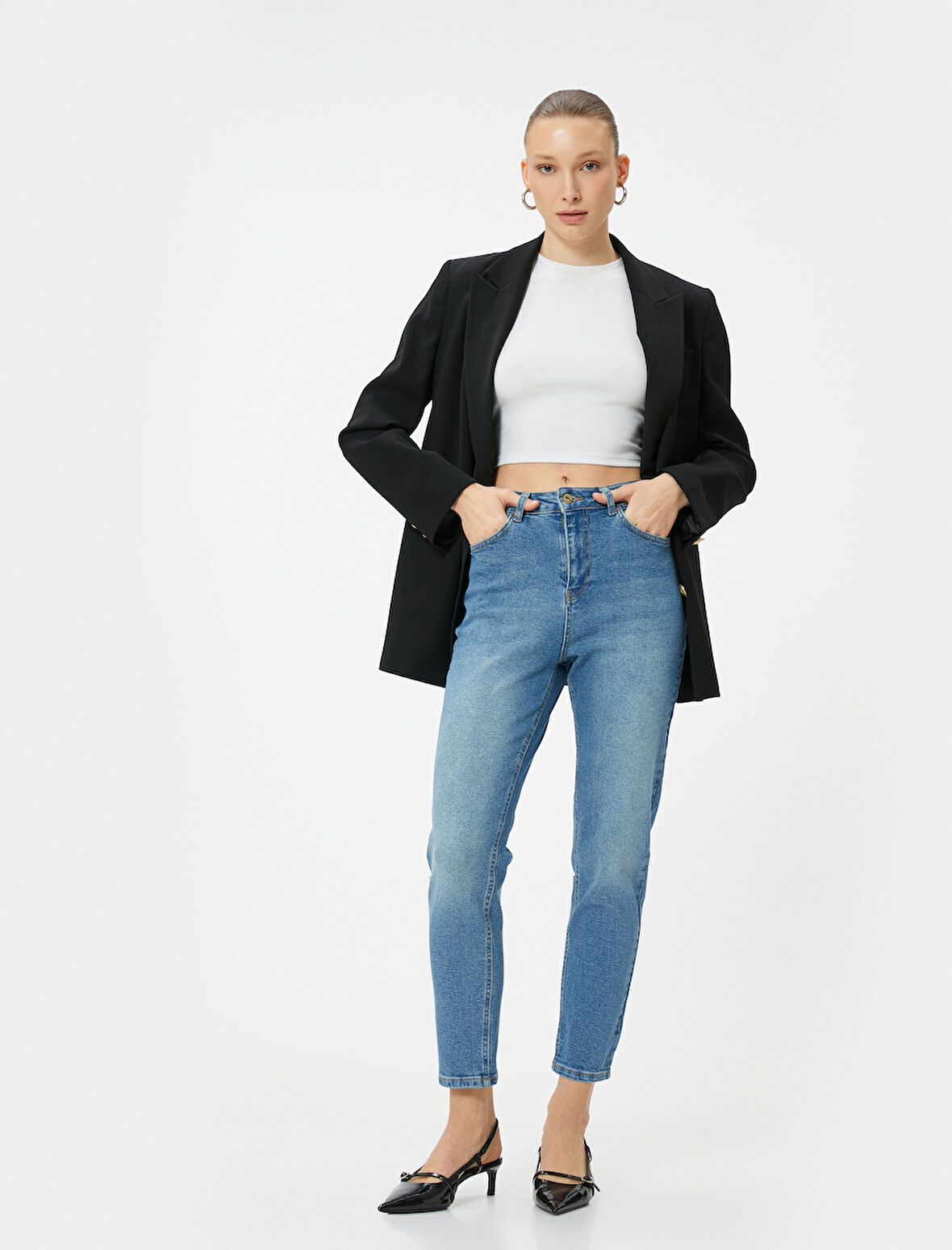 Dar Paça Kot Pantolon Pamuklu - Mom Slim Jeans