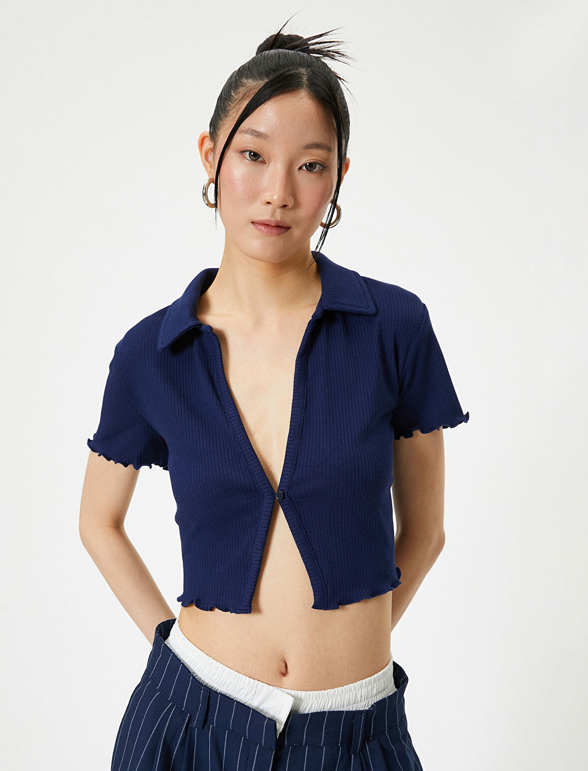 Crop Polo Tişört Kısa Kollu Slim Fit