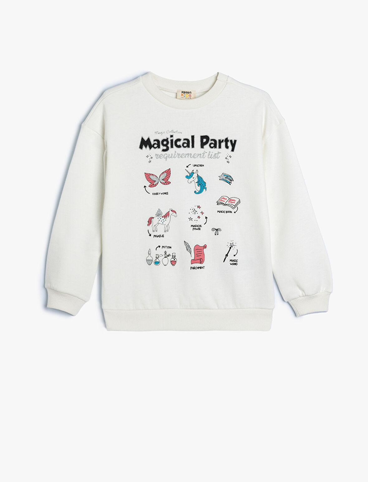 Sweatshirt Unicorn Baskılı Uzun Kollu Bisiklet Yaka Pamuklu