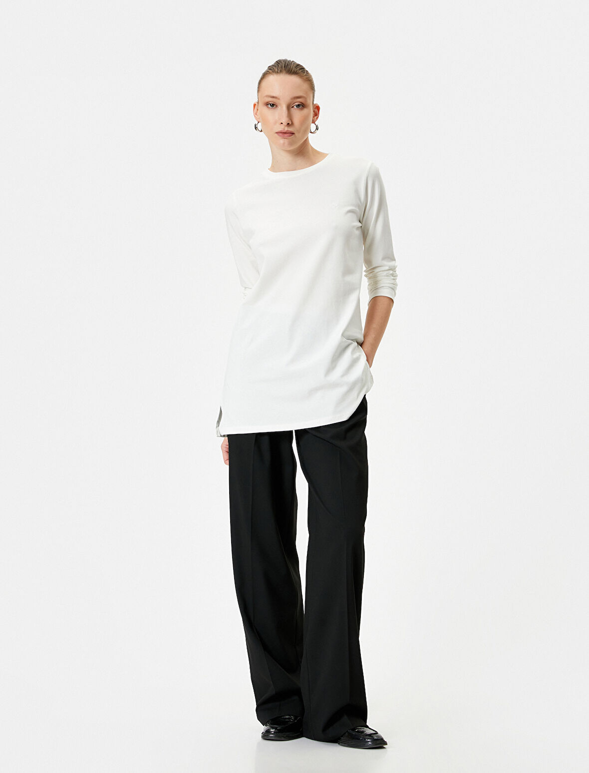 Basic Uzun Kollu Tişört Bisiklet Yaka Pamuklu