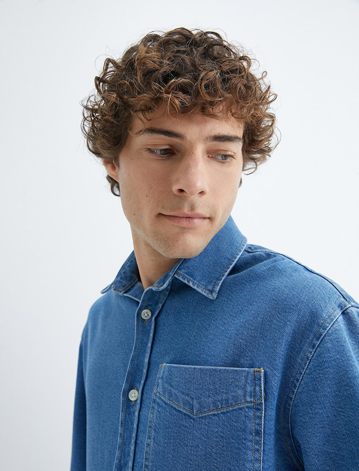 Kot Gömlek Ceket Oversize Cep Detaylı Düğmeli Klasik Yaka