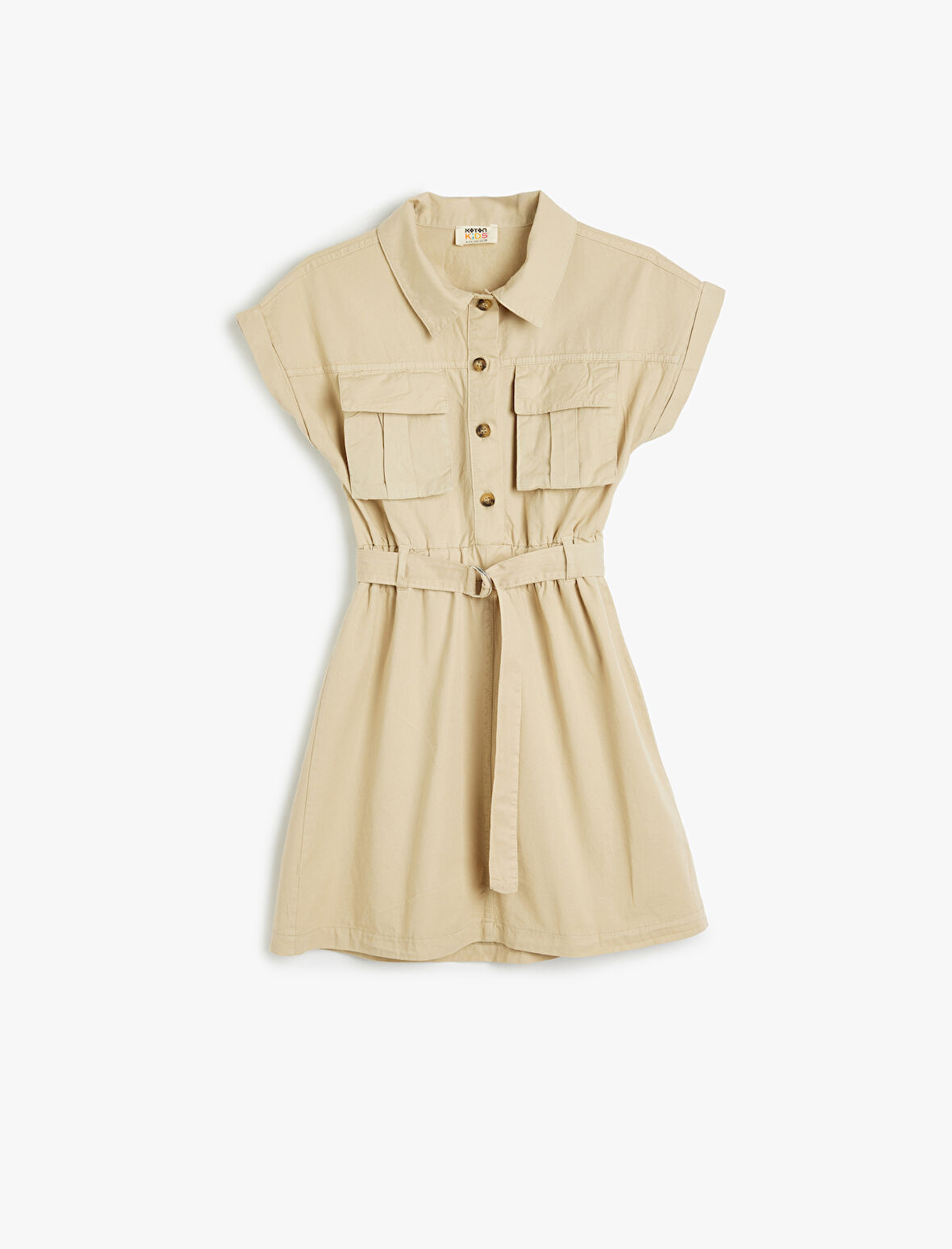 Gömlek Yaka Elbise Kargo Cepli Kemer Detaylı Düğmeli Pamuklu