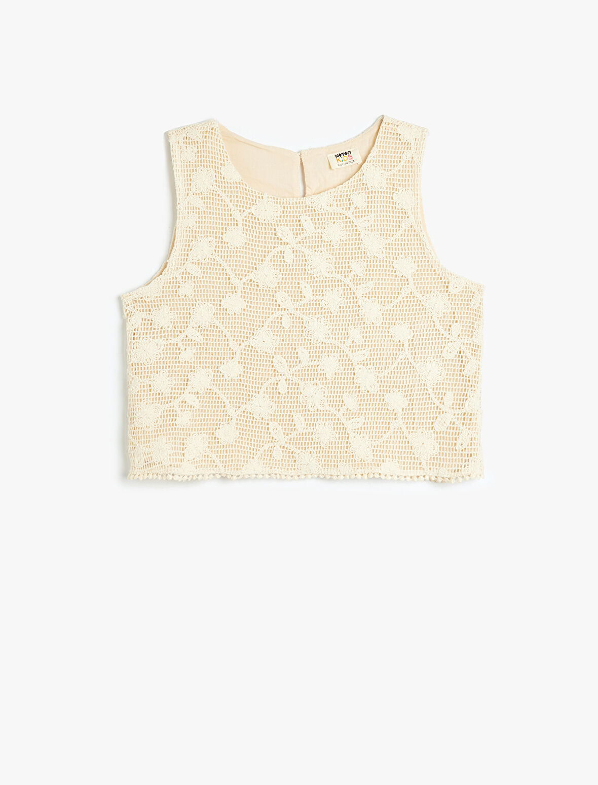 Dantelli Crop Bluz Askılı Yuvarlak Yaka Astarlı