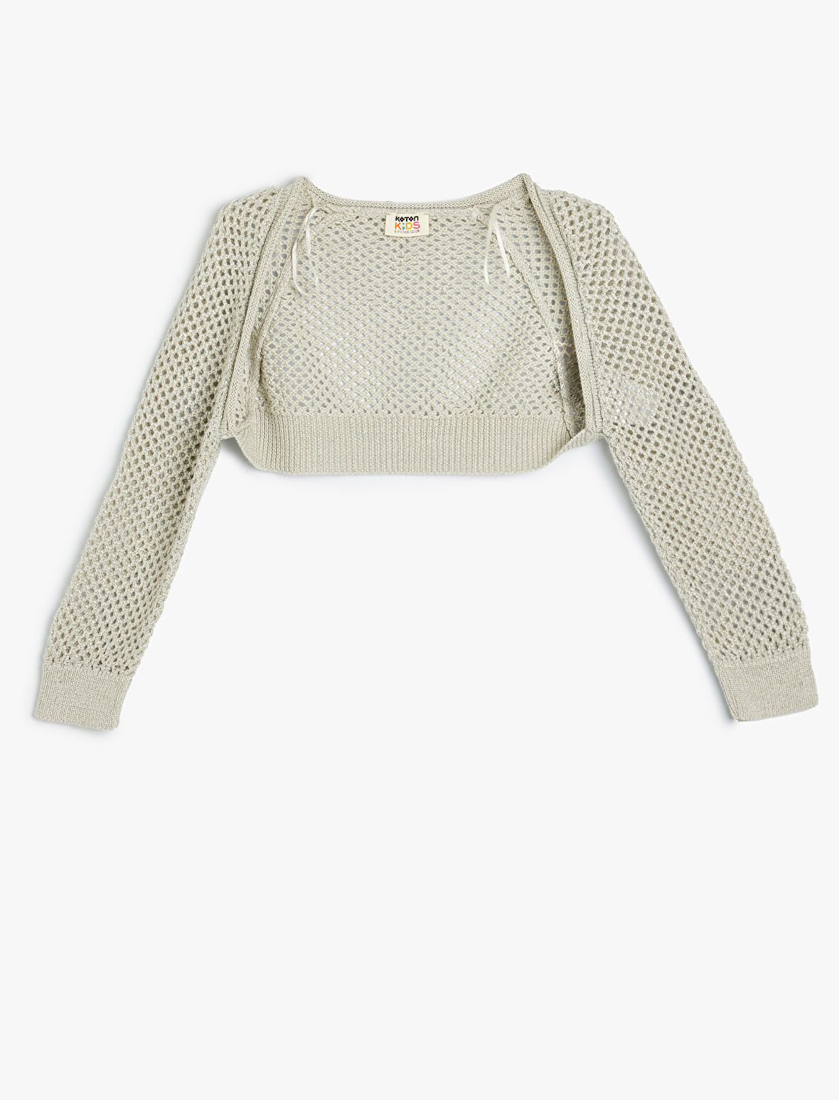 Crop Triko Hırka Ajurlu Uzun Kollu