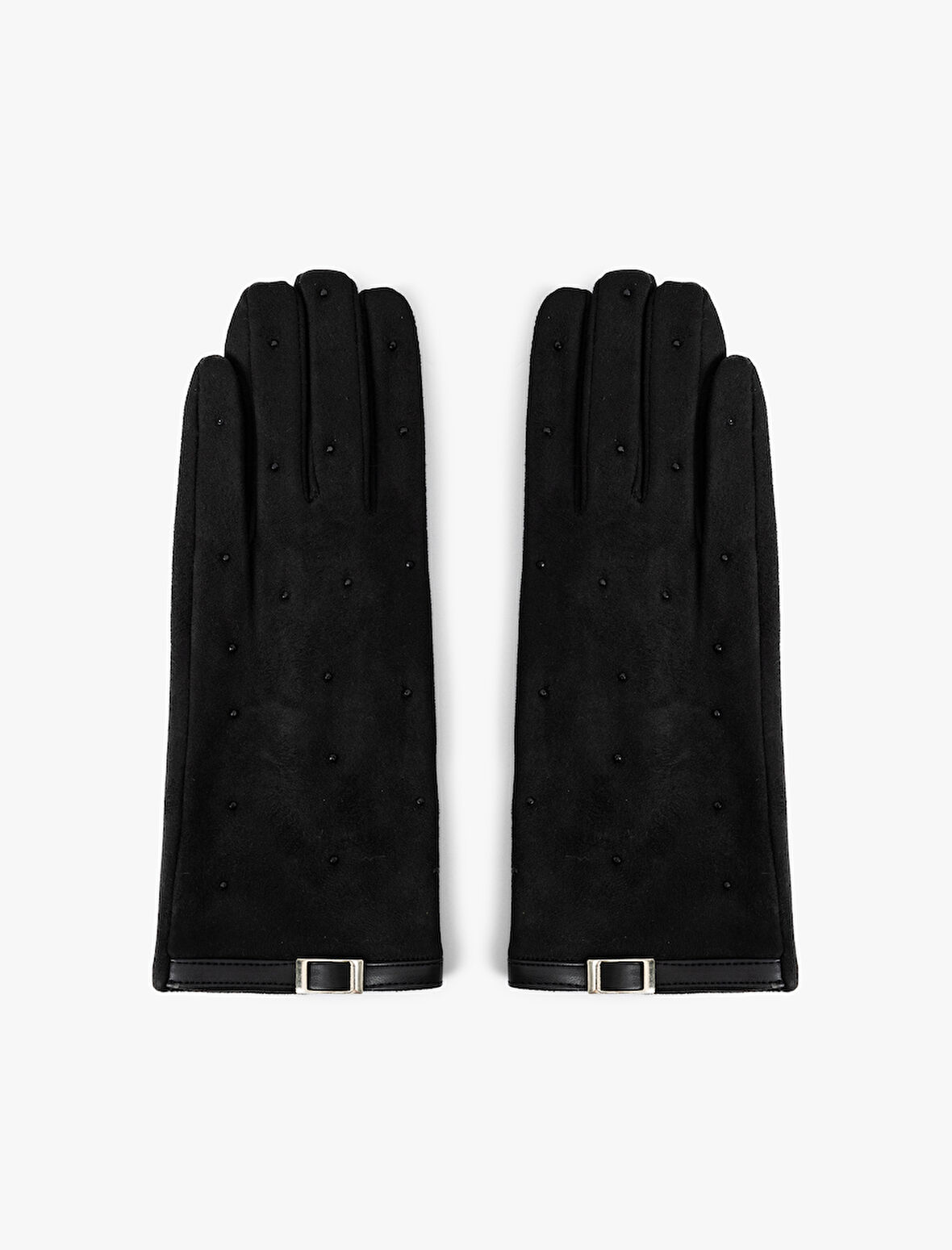 Süet Görünümlü Eldiven Boncuklu Kemer Detaylı