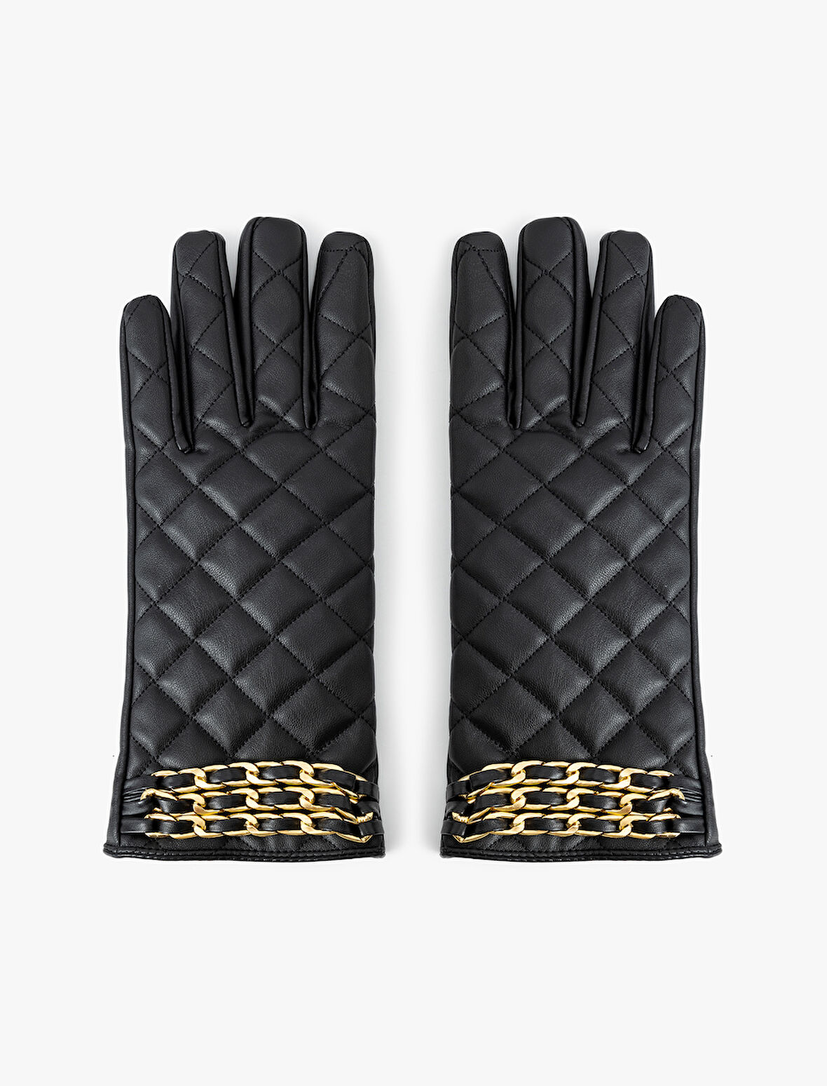 Suni Deri Eldiven Kapitoneli Zincir Detaylı