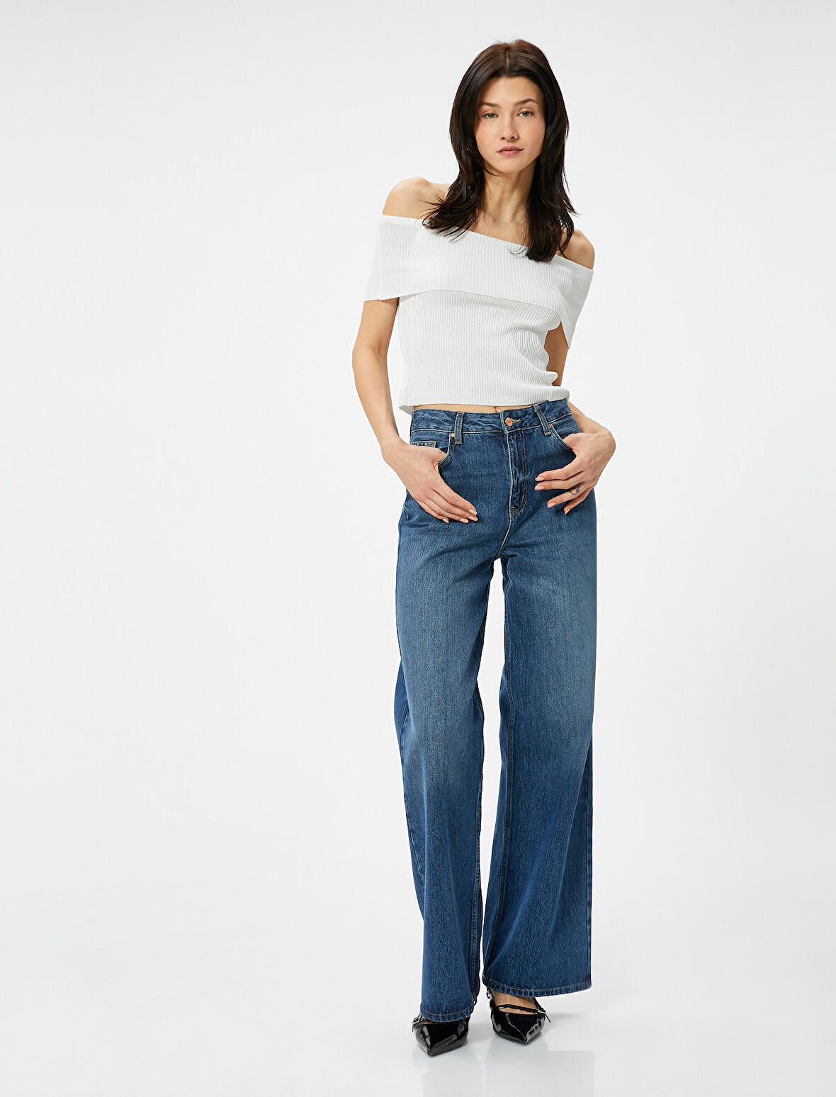 Madonna Yaka Kazak Triko Fitilli Kısa Kollu