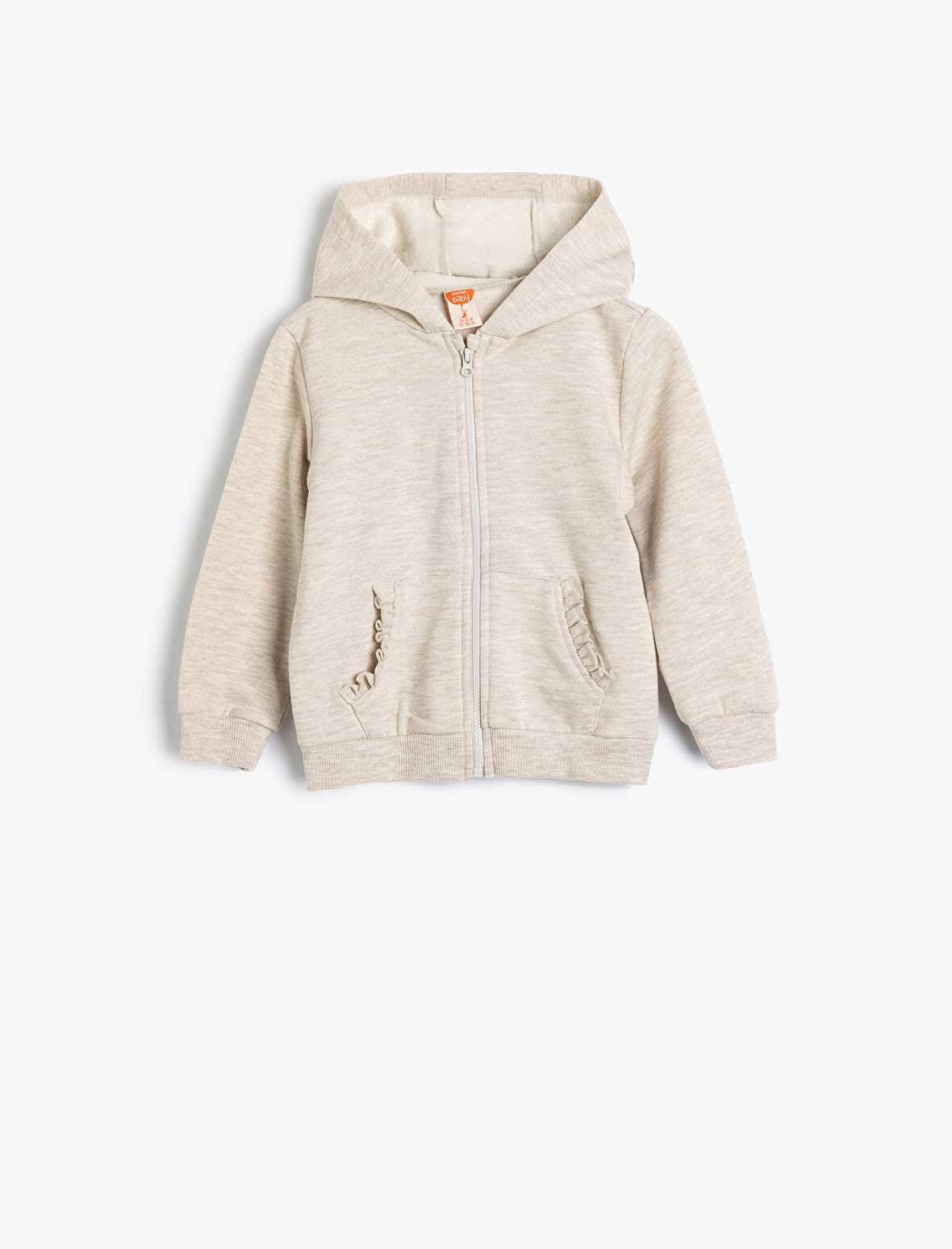 Sweatshirt Kapşonlu Fermuarlı Uzun Kollu Fırfır Detaylı