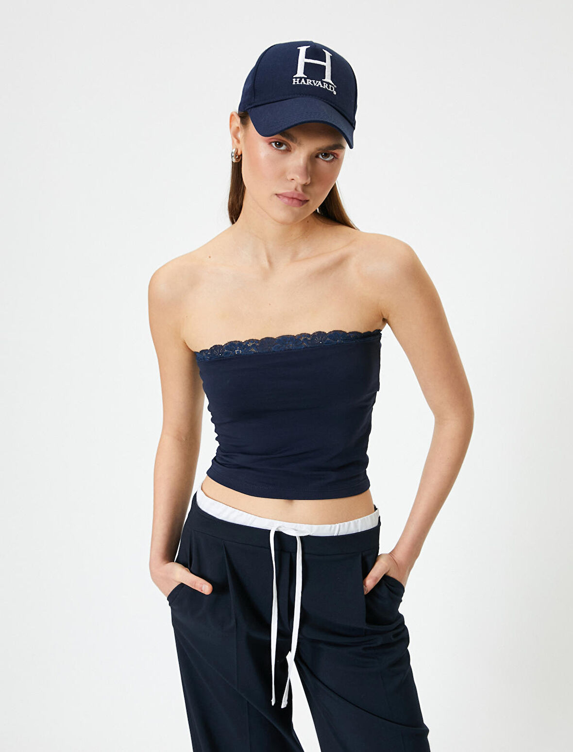 Straplez Crop Üst Dantel Detaylı Pamuklu 