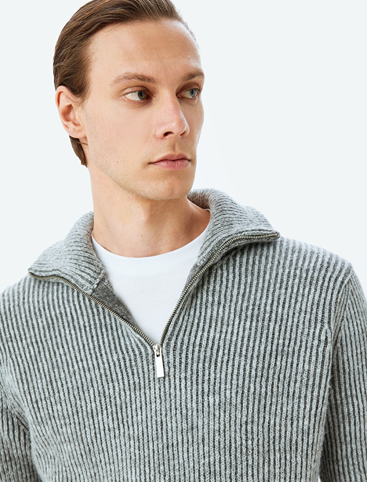 Yarım Fermuarlı Uzun Kollu Kışlık Triko Kazak