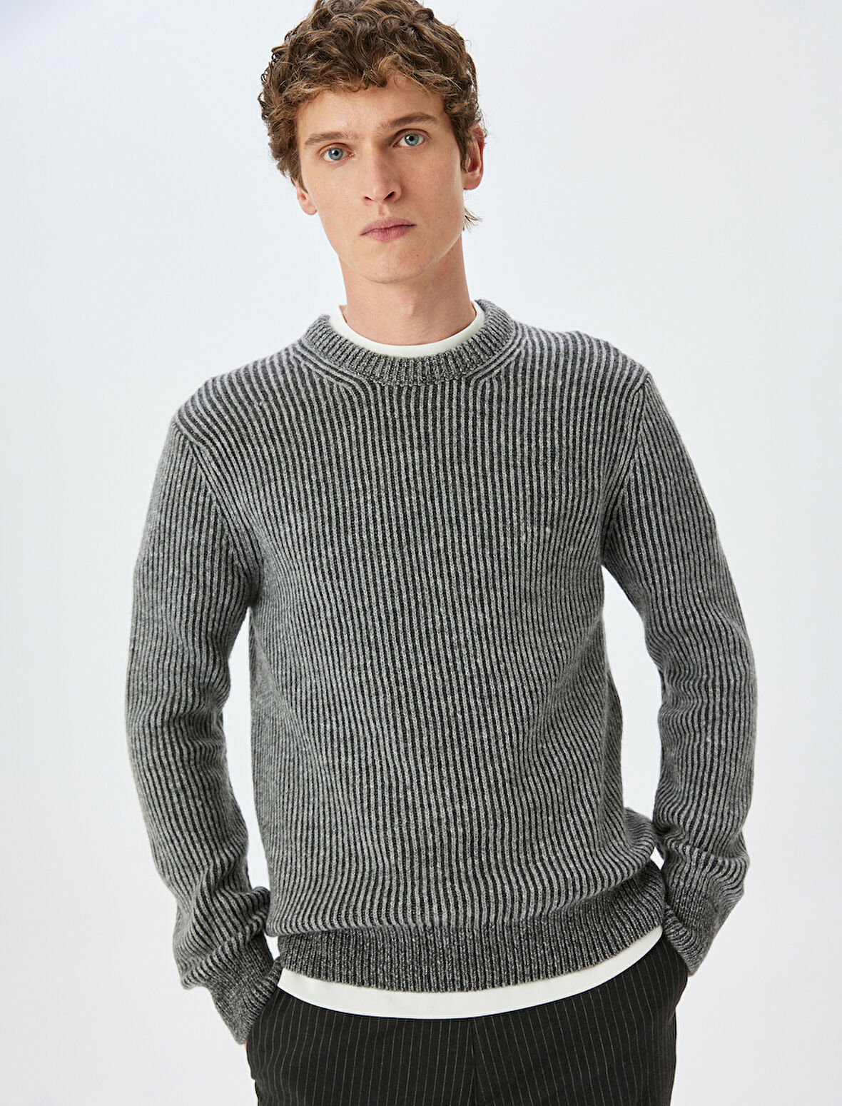 Çizgili Bisiklet Yaka Kışlık Triko Kazak