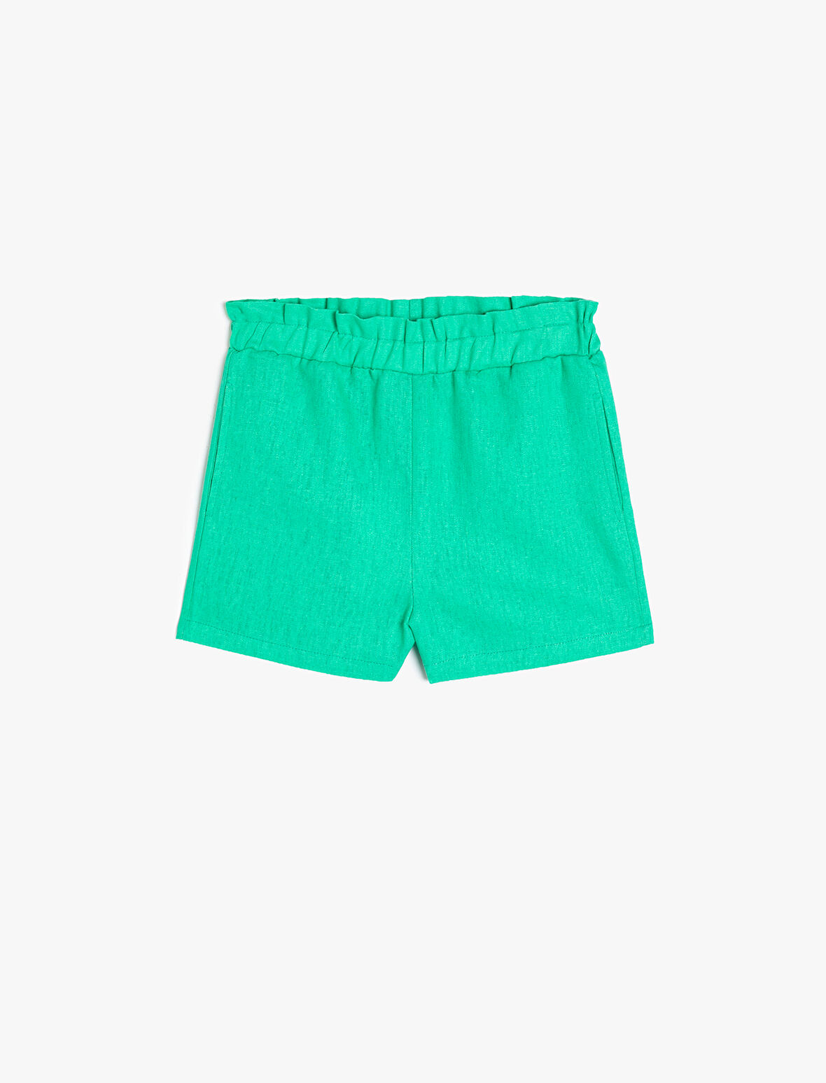 Keten Şort Cep Detaylı Beli Lastikli